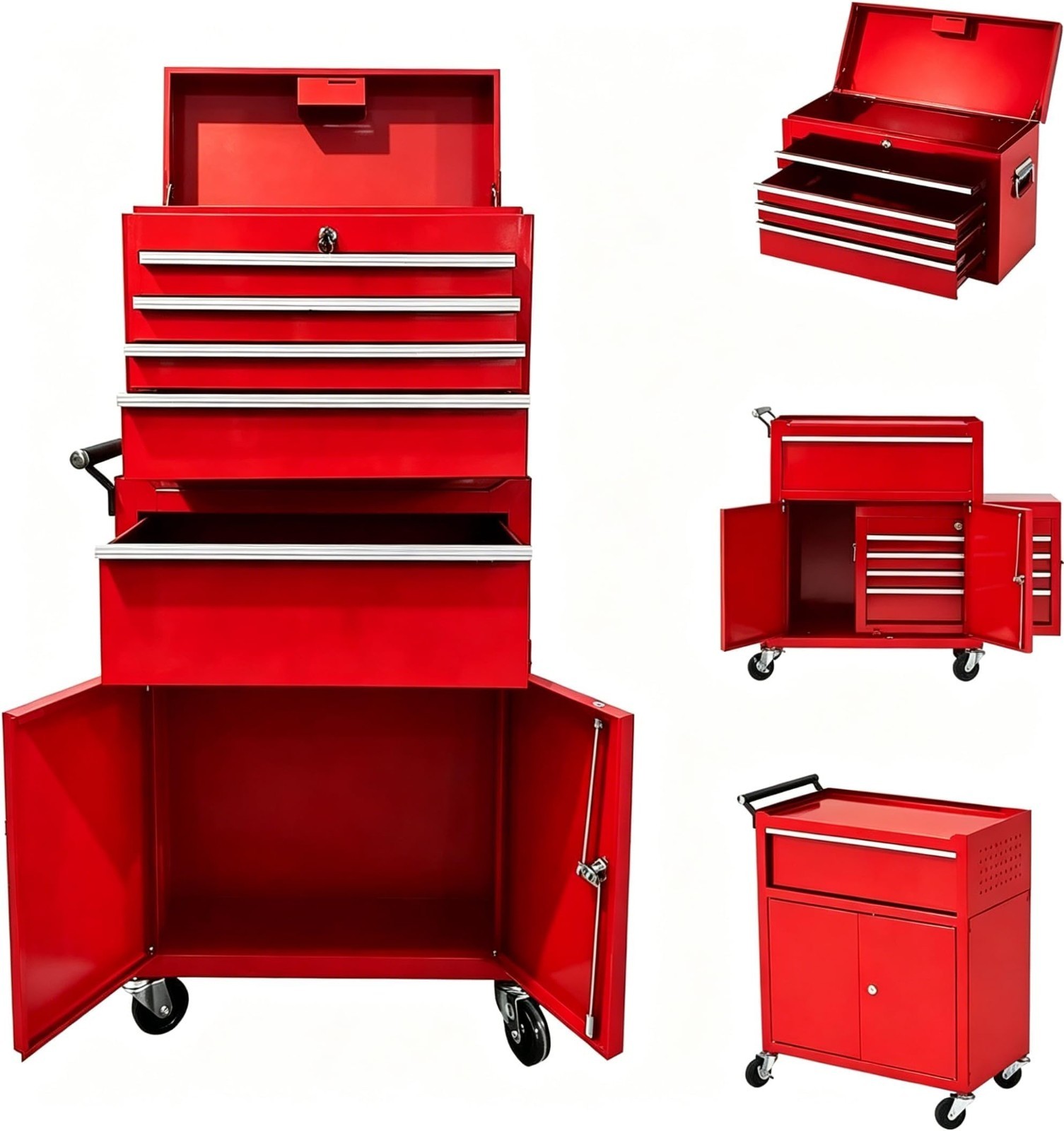 5-Drawer Rolling Tool Chest Storage Cabinet with Detachable Top for Warehouse