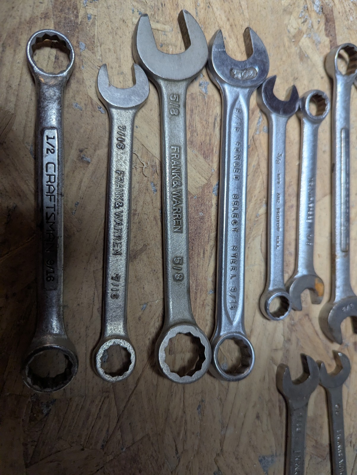 Vintage Combination Wrenches Lot Of 11 Various Sizes Proto Craftsman Frank