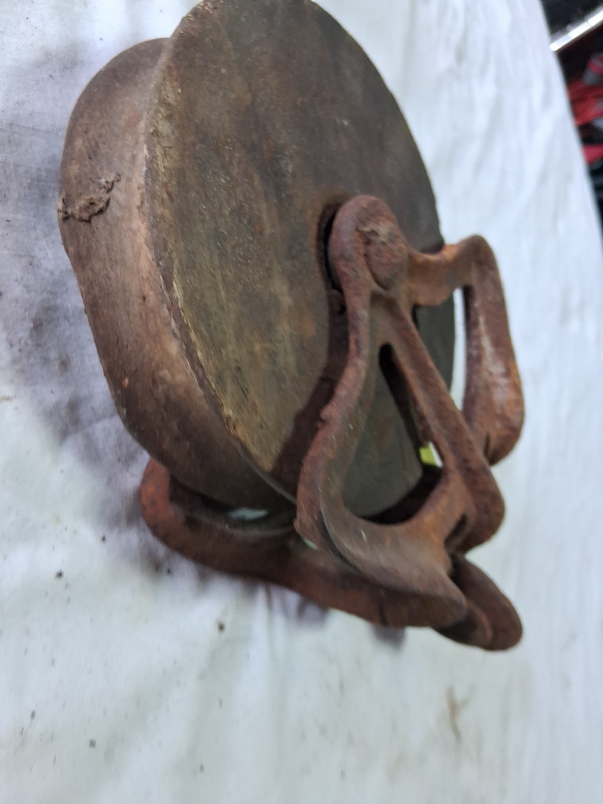 Antique Cast Iron & Wood Barn Pulley With 6″ Wheel Farmhouse Chic