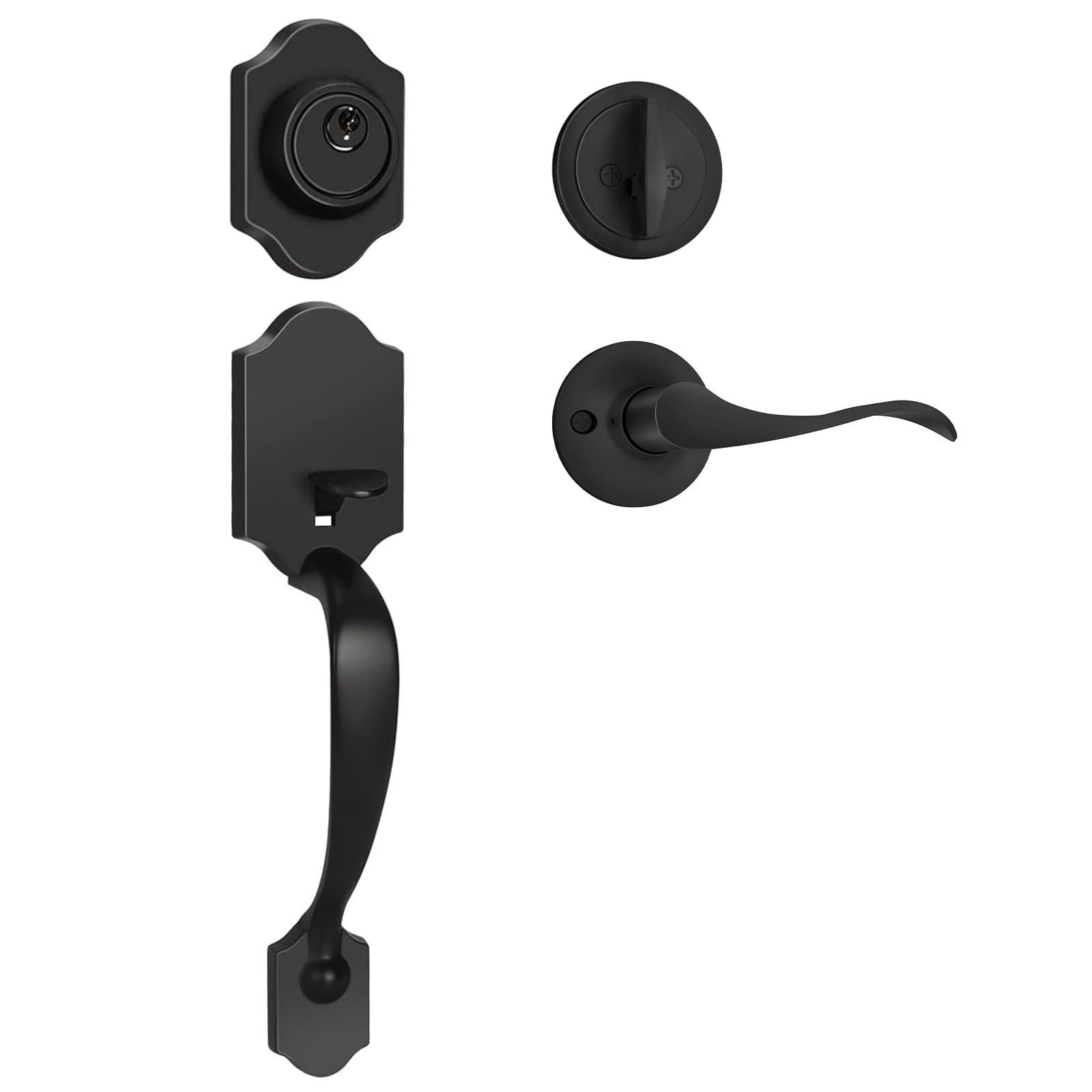 Haidms Matte Black Front Door Handle and Deadbolt Set, Passage,