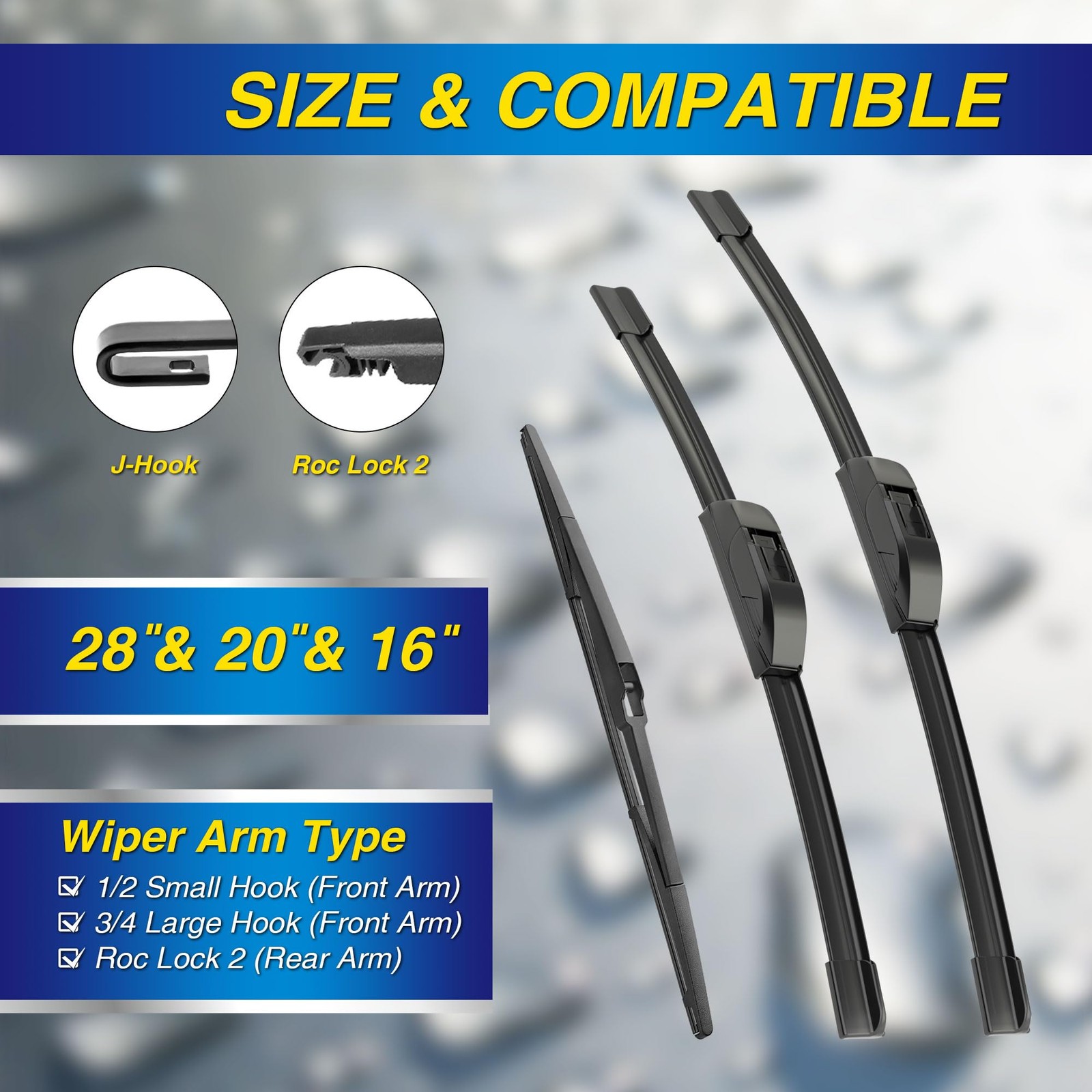 5 PLUS® Silicone Windshield Wiper Blades Replacement for 28″+20″+16AP(HOOK)