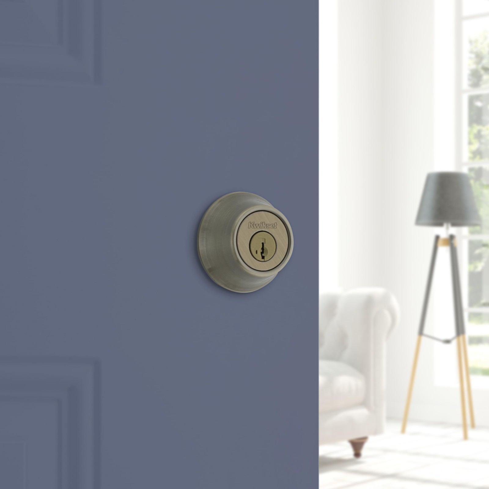 660 Deadbolt Lock, Antique Brass Round Exterior Keyed Front Entry Door, Pick