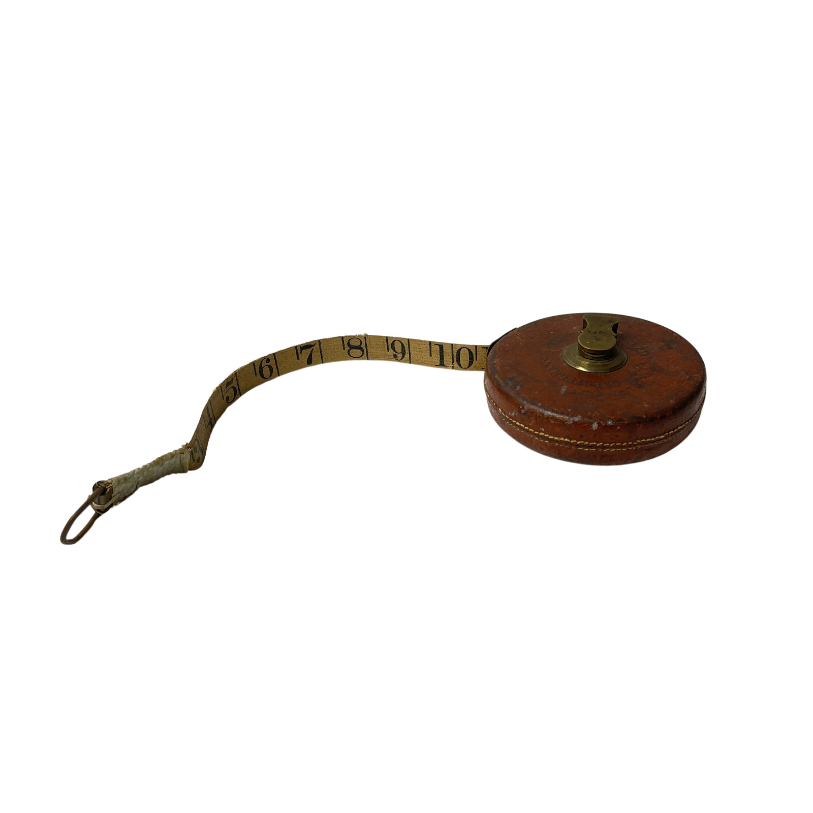 Vintage Chesterman Sheffield England Leather & Brass 50 Ft Tape Measure