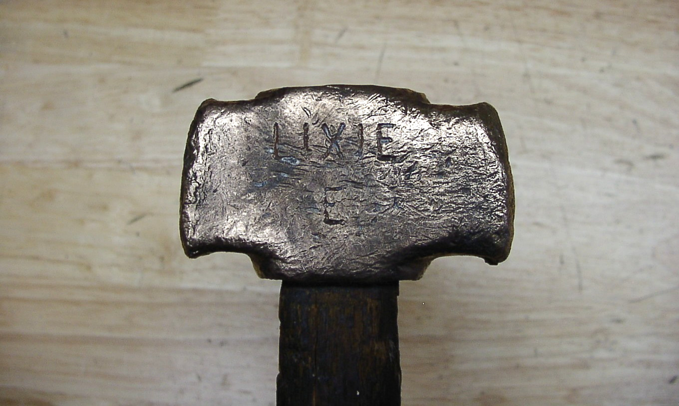 Vintage Lixie E Brass Head Hammer,1lb. 13.4 oz,3″ Head,W/Splayed Faces,Good