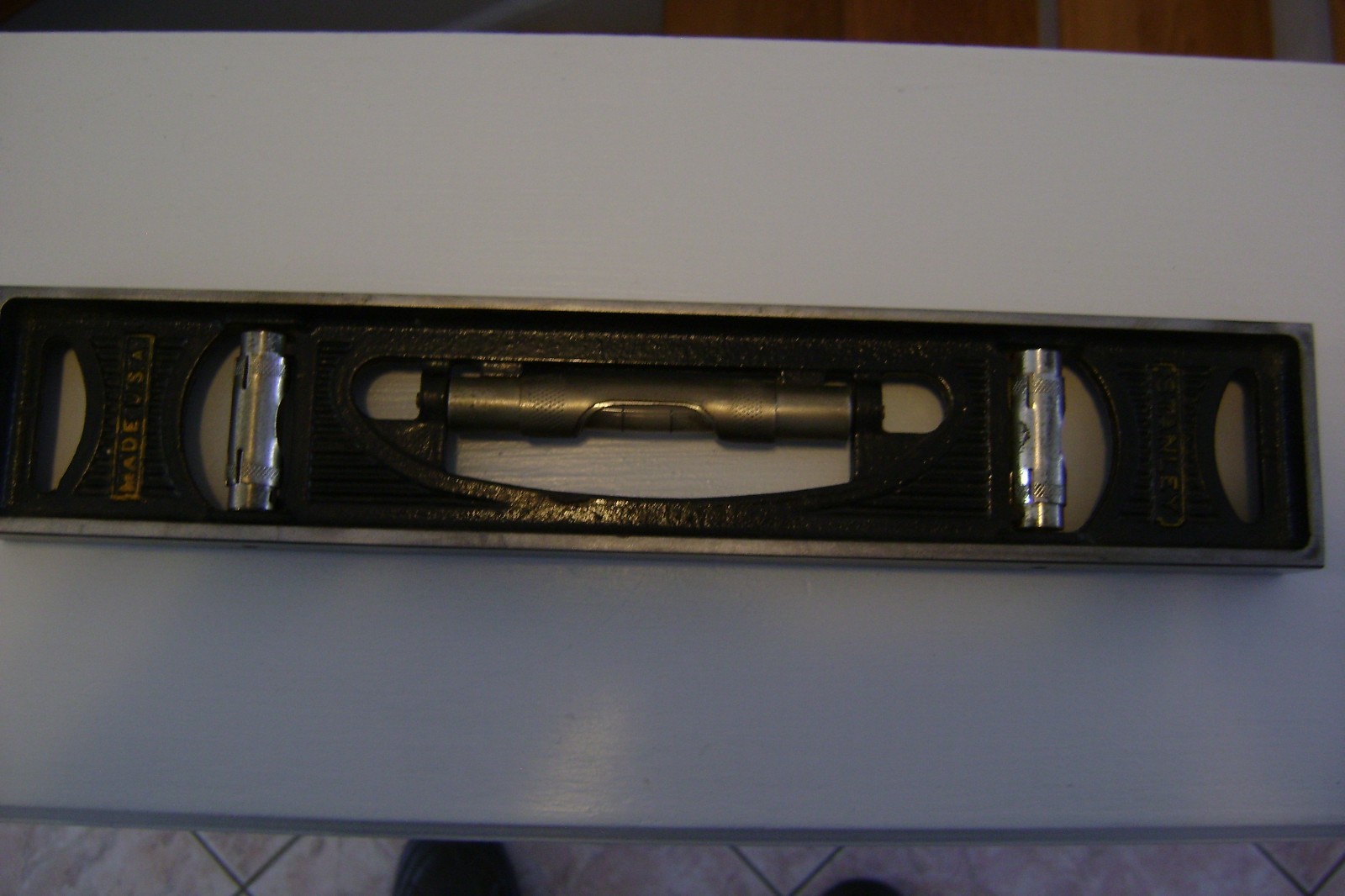 Vintage Stanley #36G 12” Heavy Steel Machinist Level Glass Guards