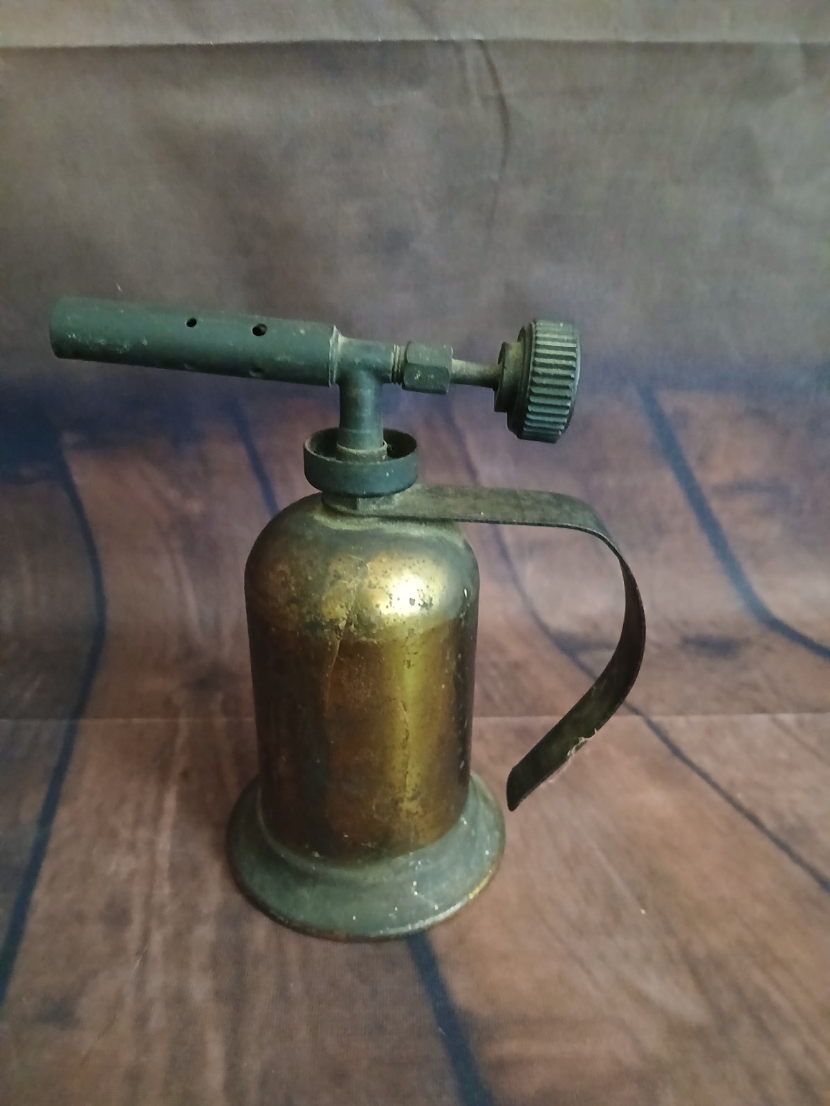 Vintage Small 6 Inch Brass Tone Gas Blowtorch. Untested.