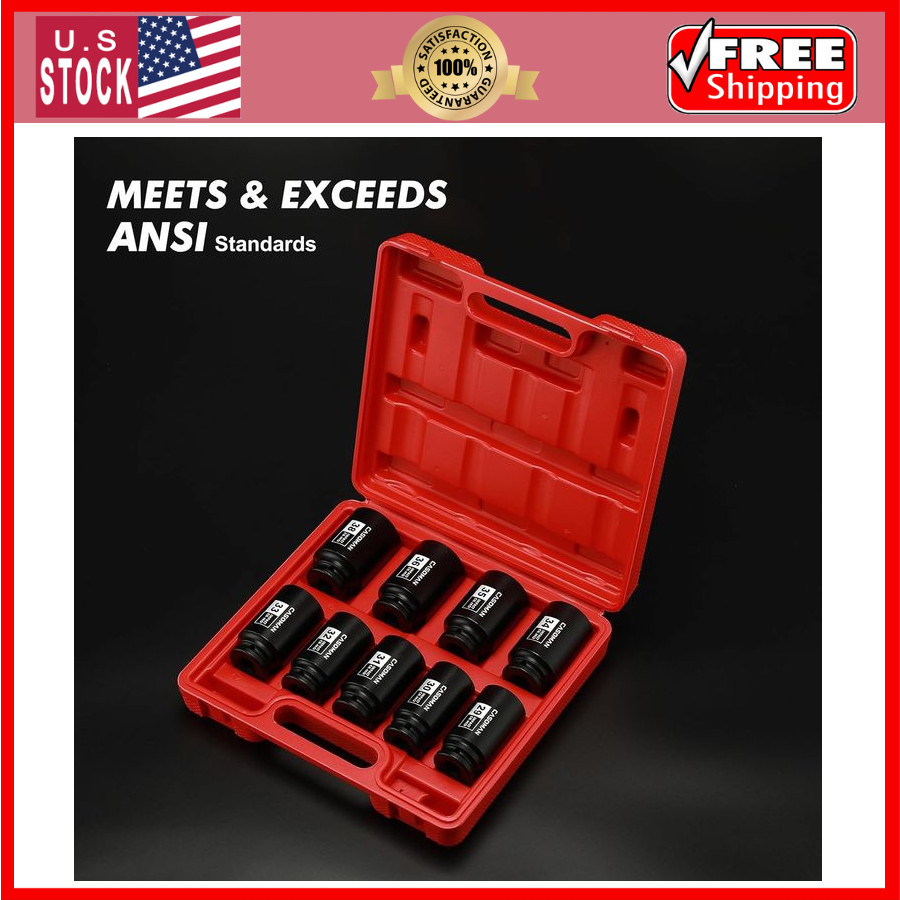 large socket set 1/2- Inch Drive Deep Spindle Axle Nut Impact Socket Set,6 Point