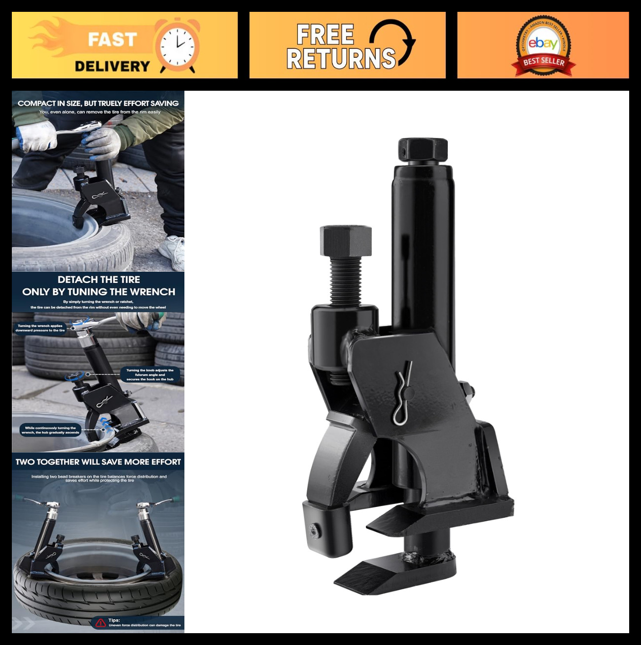 Manual Tire Bead Breaker Tool for 38″-42″ Tires, Easy to Use, Protects Hubs, Ide