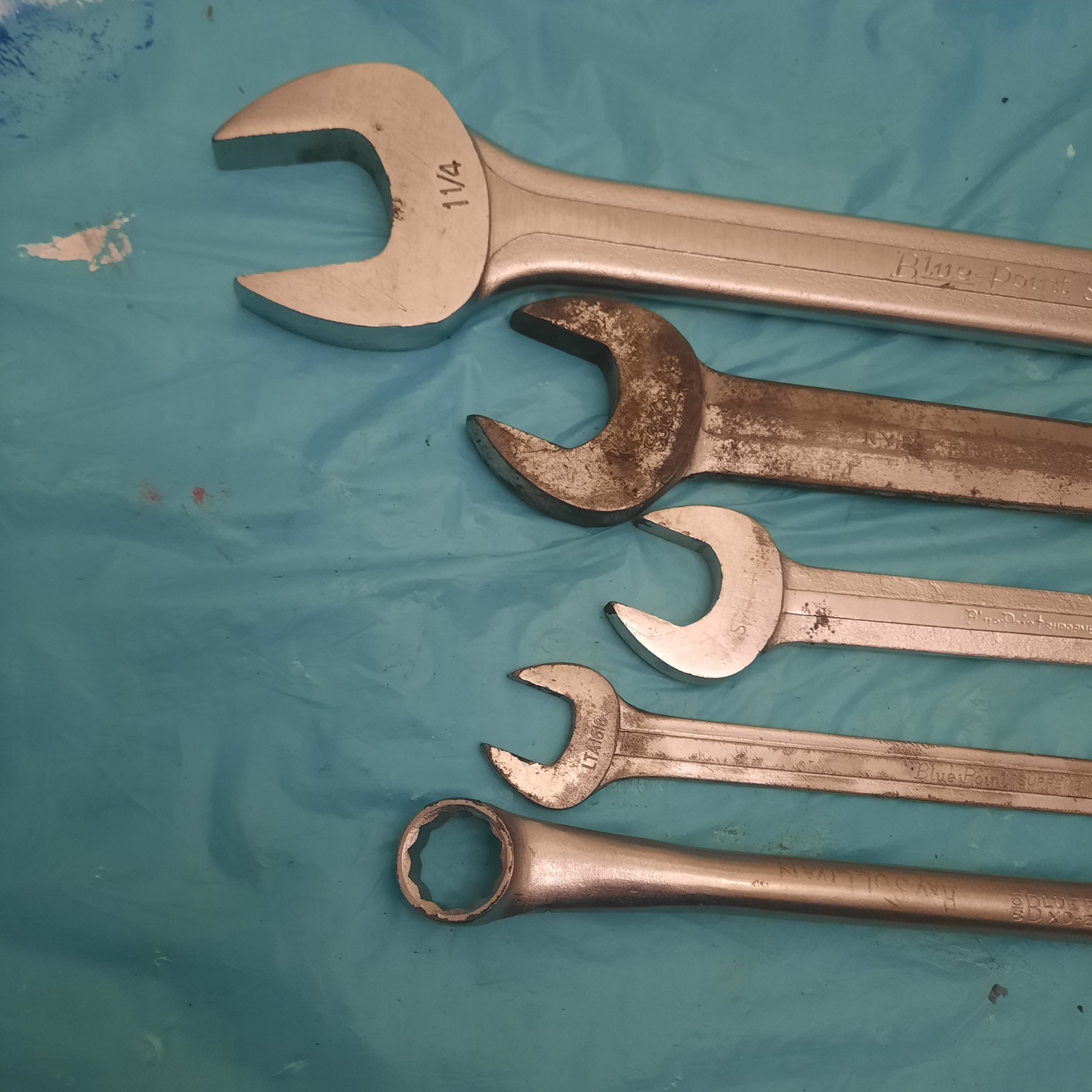 Vtg Blue Point 5Pc Wrenches USA 1-1/4×1-3/8 1×15/16 3/4×5/8 9/16×1/2. 5/8×3/4.