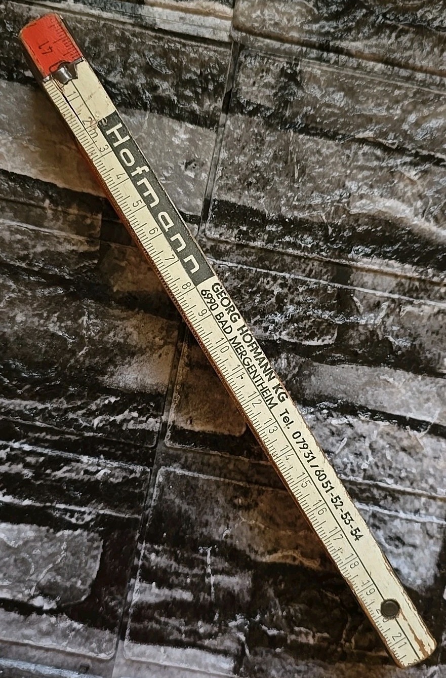 Vtg Wooden Folding Ruler 200cm Ritz-Kratz Wasserfest Gelenke Olen Red & White