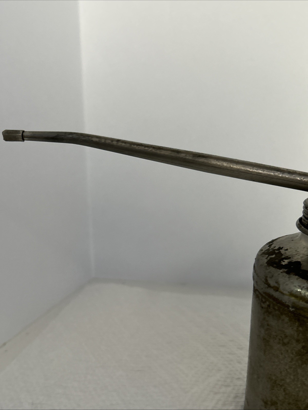 Vintage Plews Pump Oil Can Long Spout Metal Thumb Oiler USA Garage Tool Oiling