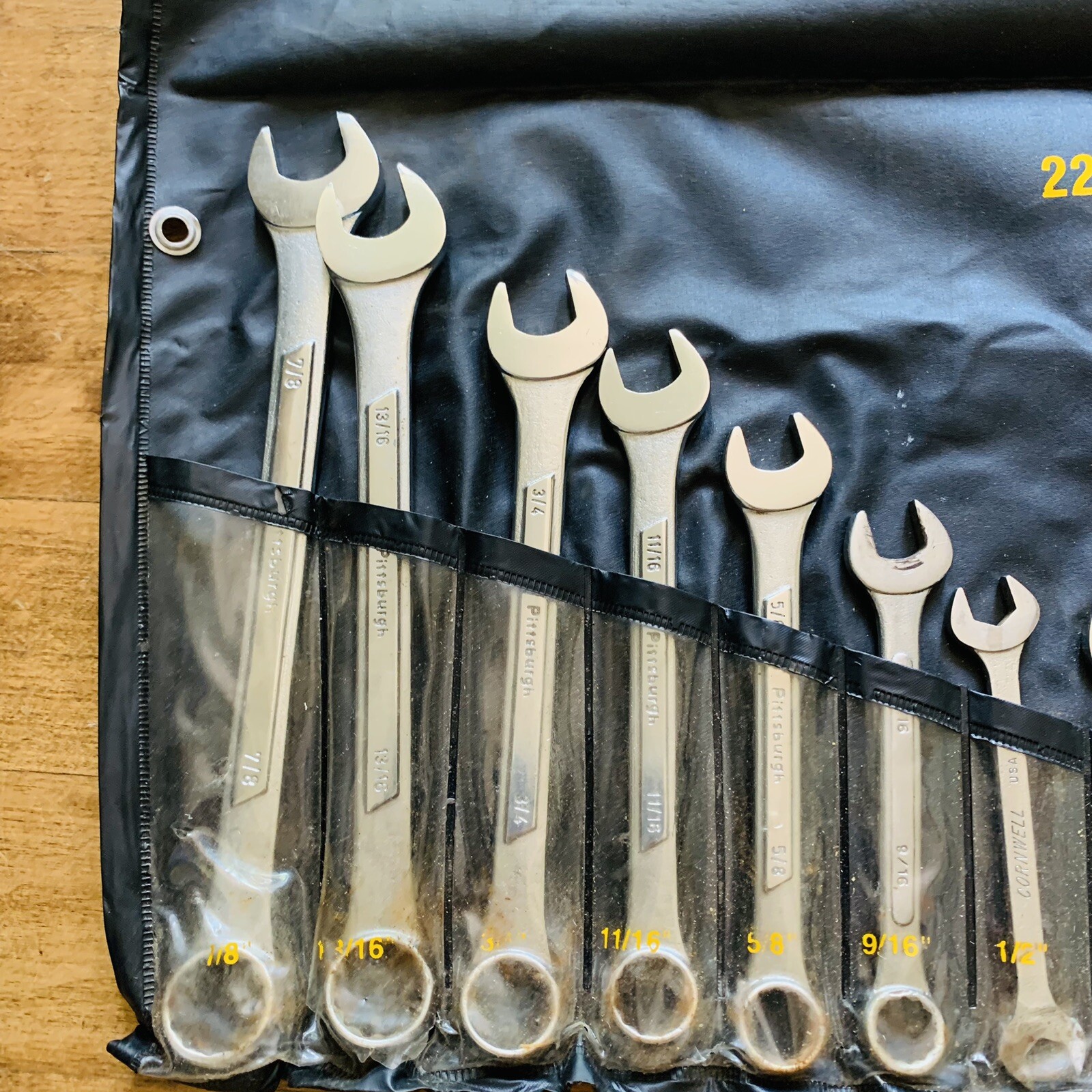 22 Piece Vintage PITTSBURGH Chrome Vanadium Metric / SAE Wrench set 1/4-7/8 6-19