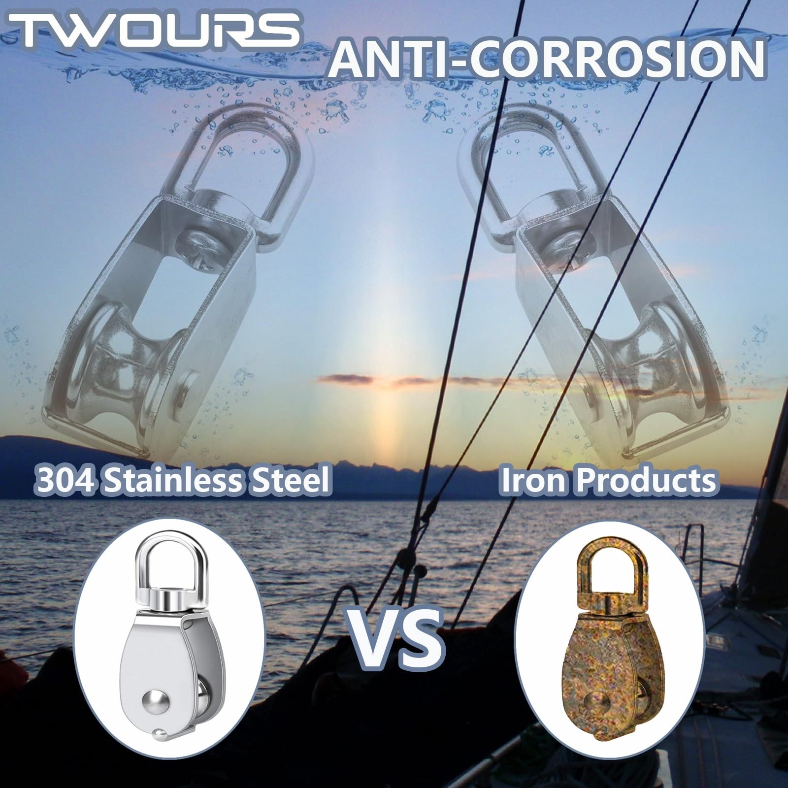 Twours Pulley 304 Stainless Steel Single Block M15 Small M15, 2PCS