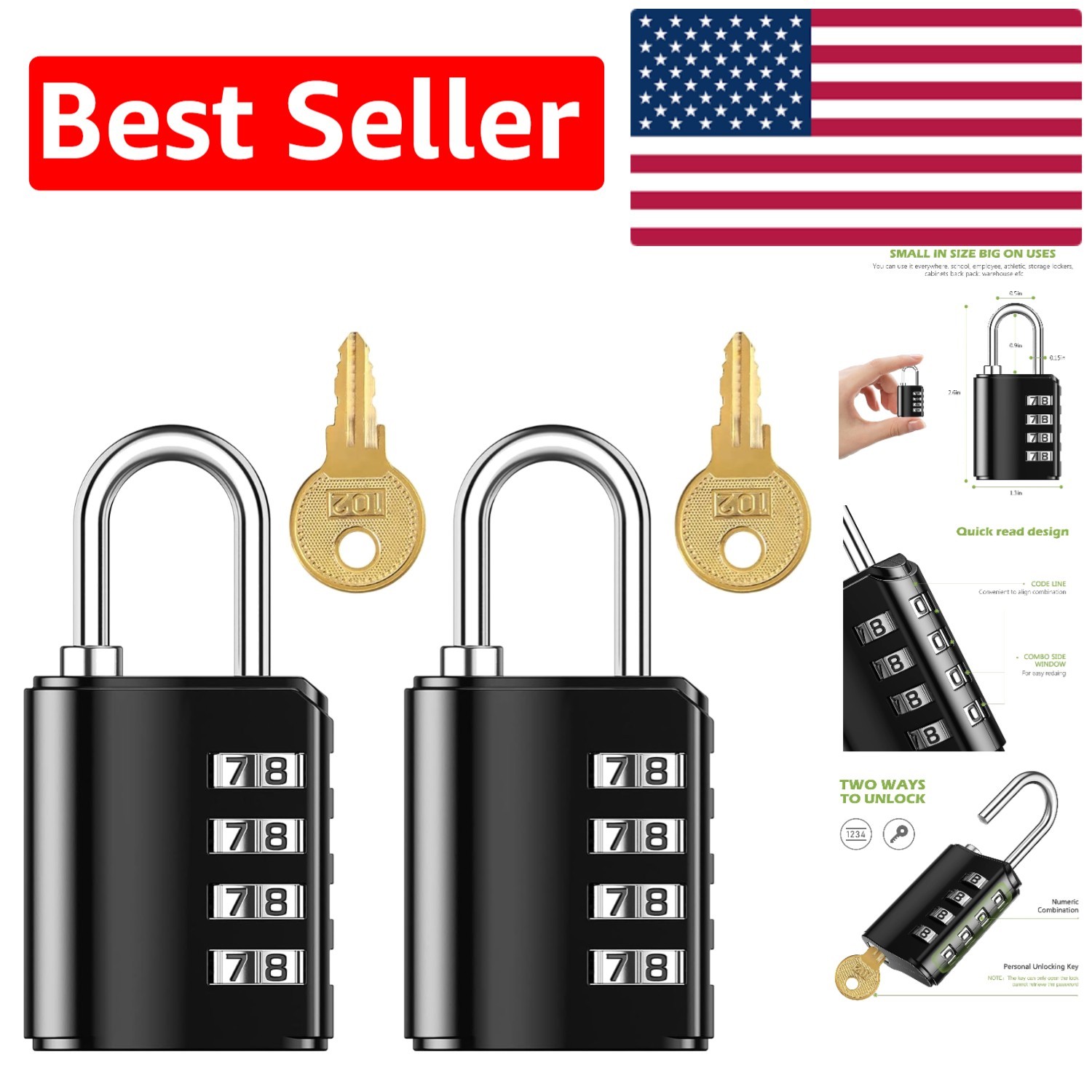 2-Pack Waterproof 4-Digit Combination Padlock – Secure & Reliable Locking System