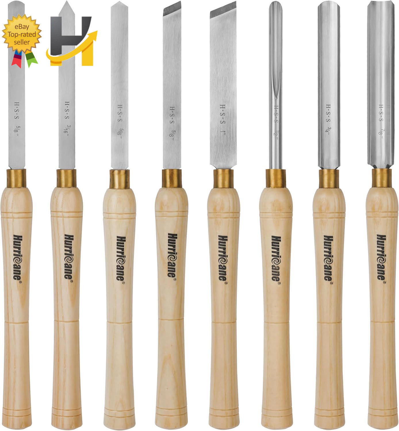 8Pc Wood Lathe Chisel Set with Wooden Box HSS Wood Turning Tools for Woodworking