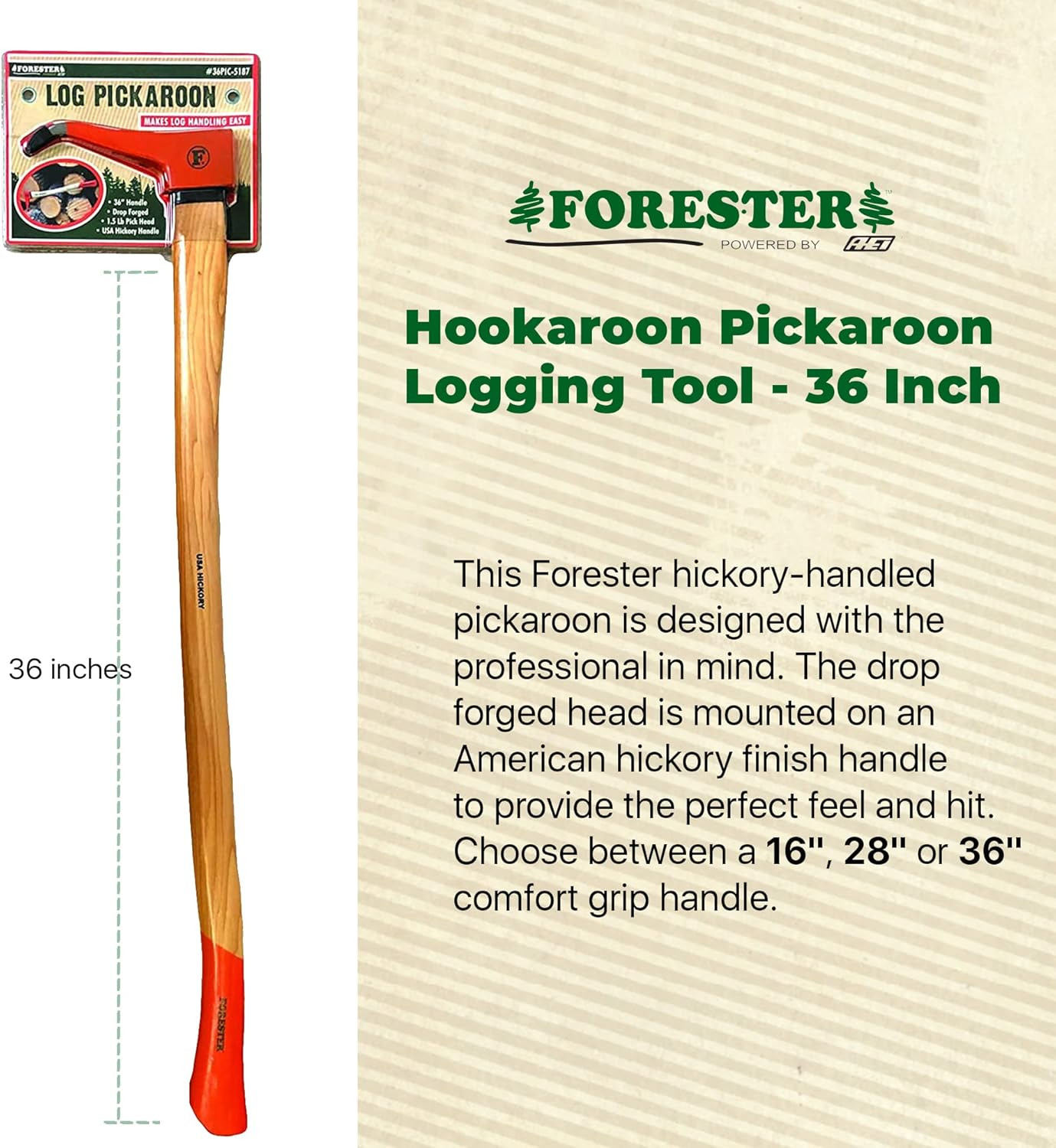 Pickaroon Logging Tool 36In | USA Hickory Handle | Hookaroon Logging Tool | Log