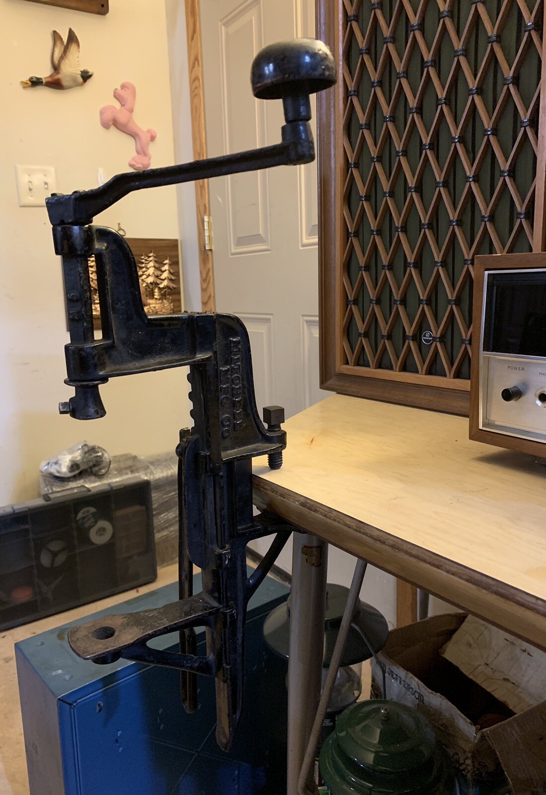 Antique Mitchell Mfg Co Cast Iron Hand Powered Drill Press