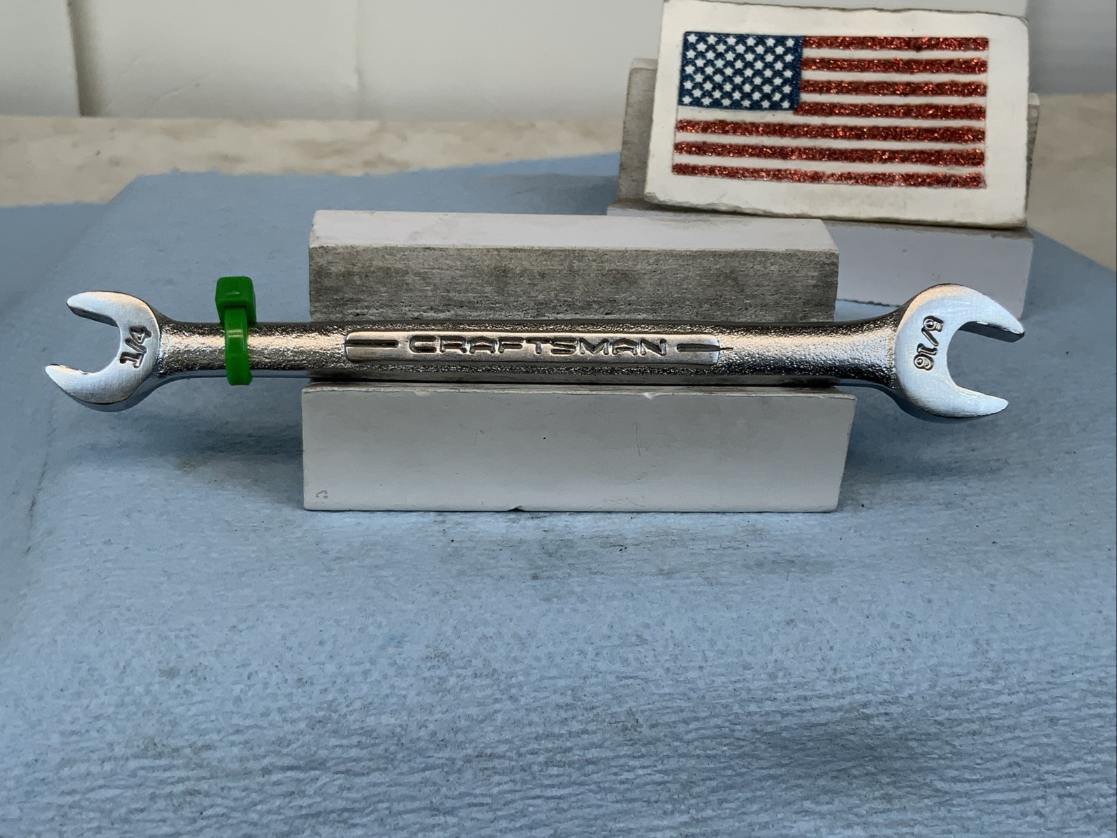Craftsman -V- 1/4in. X 5/16in. Open End Wrench, USA Made – Green Tag