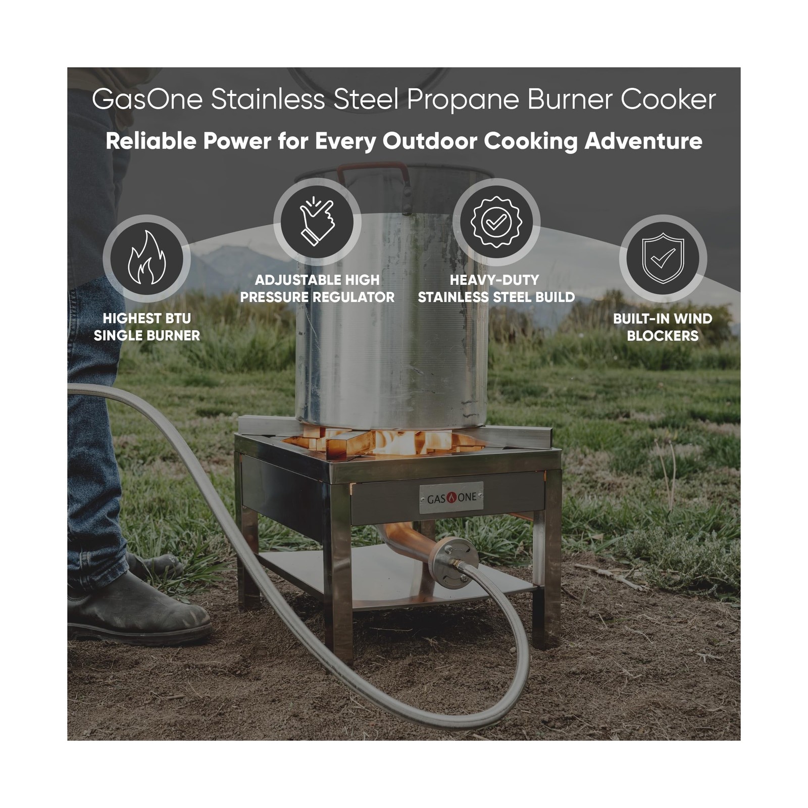 Stainless Steel Propane Burner Cooker W/ Regulator&Steel Braided Hose Turkey Fry