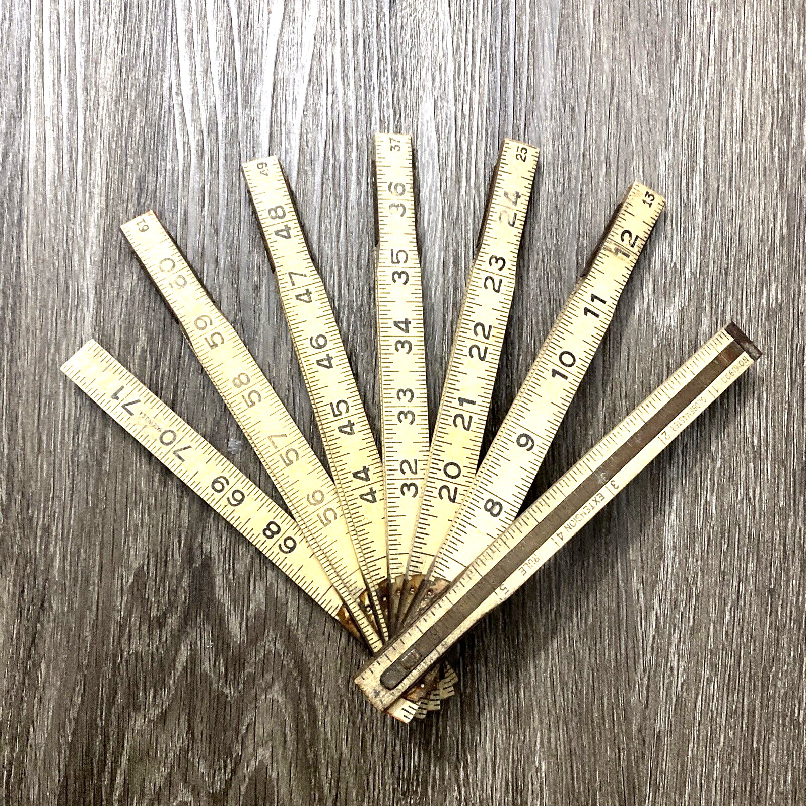 Vintage 72″ Length Wood Folding Ruler Tape GlobeMaster No. 61950