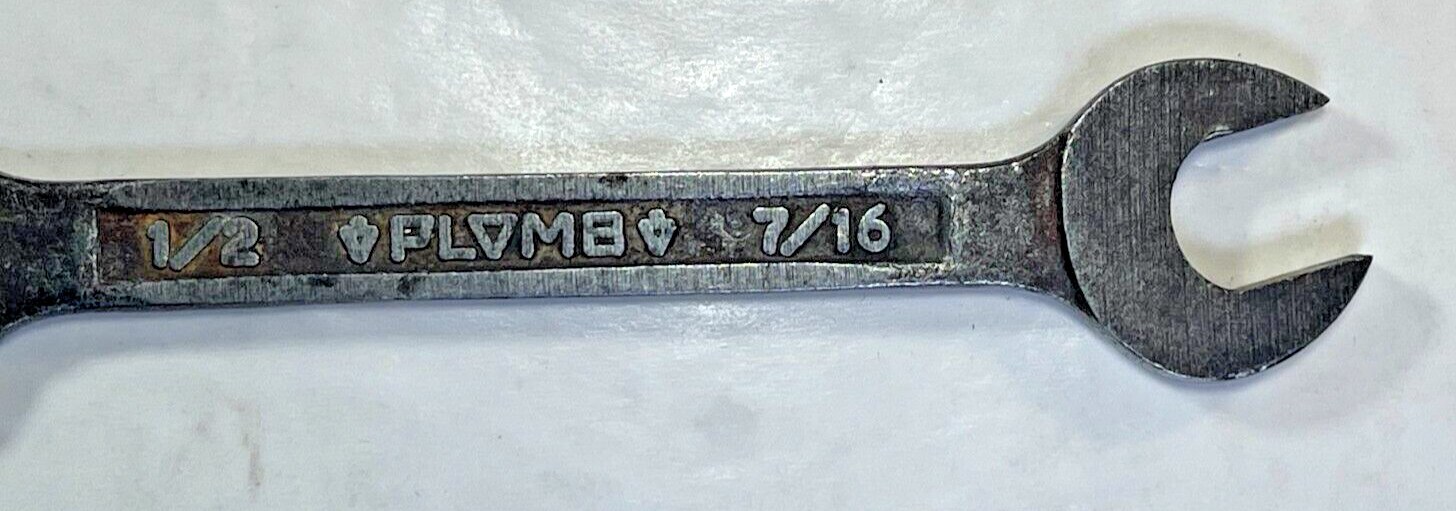 Vintage PLOMB Double Open End Wrench #3025 PEBBLE 1/2″ & 7/16″ MFG USA 1945-1948