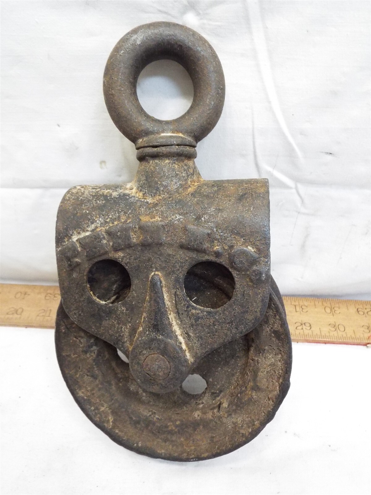 Antique Cast Iron Pulley Old Farm Penn M Co Barn Steampunk Steam Punk Industrial
