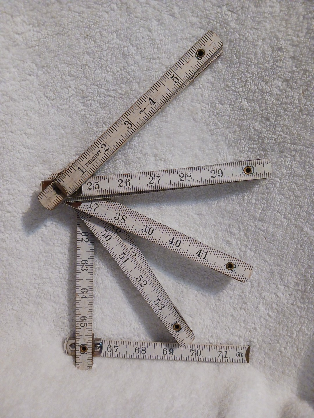 Vintage Steel Craft 6 Foot Wood & Metal Folding Tape Measure white