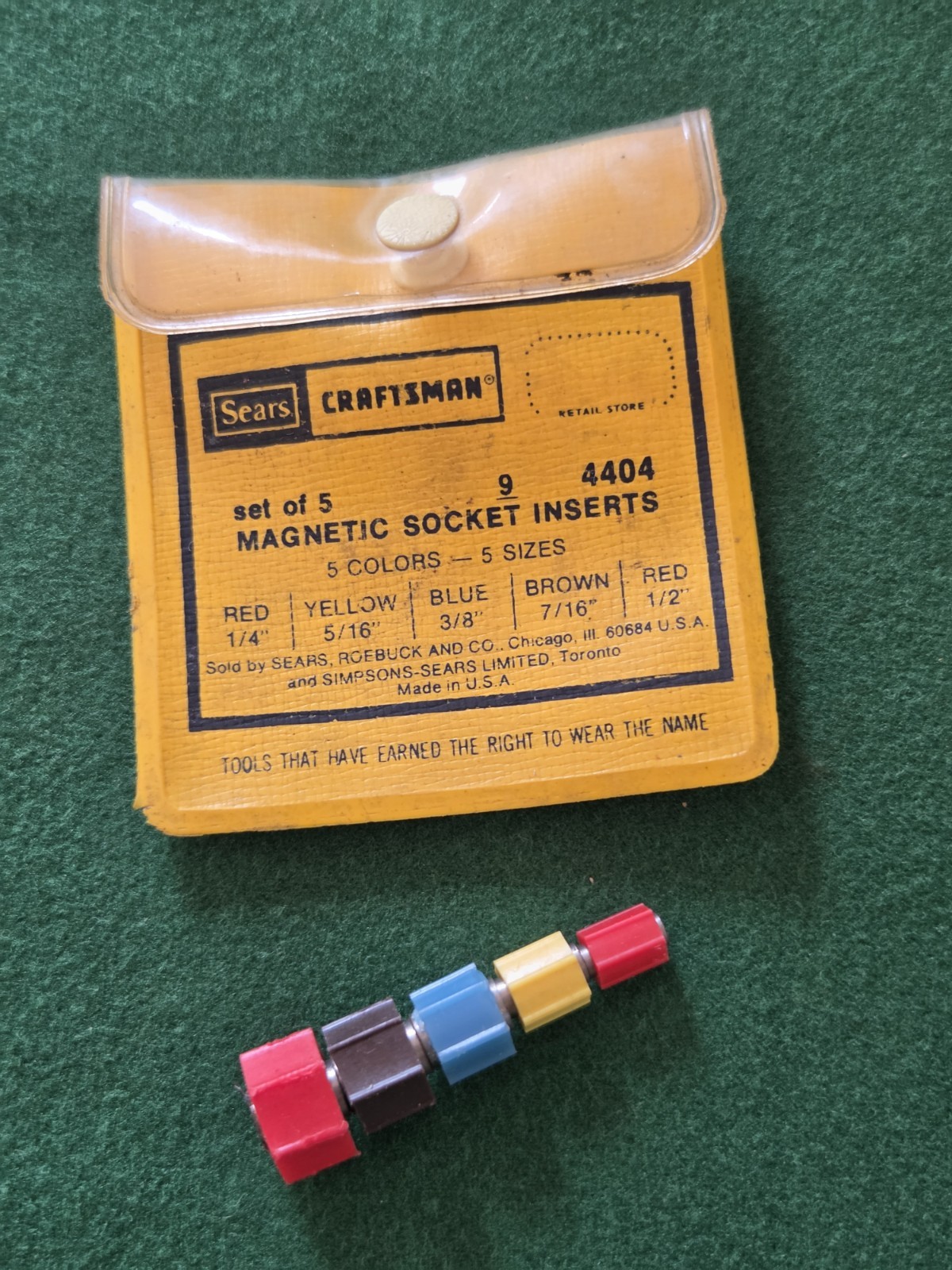 VINTAGE SEARS CRAFTSMAN No.4404 MAGNETIC SOCKET INSERTS SET OF 5 MADE IN USA