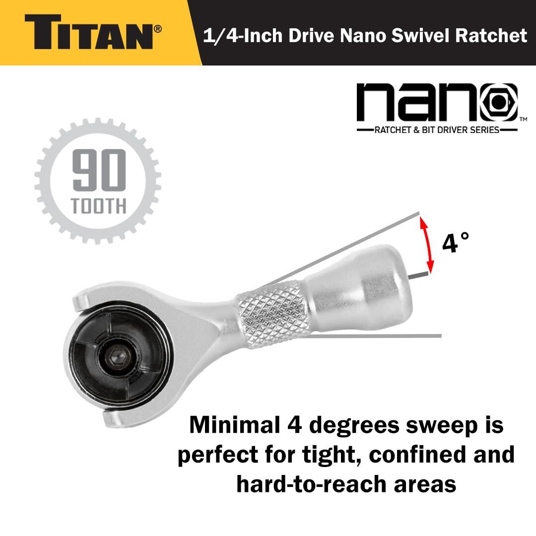 Titan Ratchet Bit Driver Chrome Vanadium PH1 PH2 1 4 Inch Drive Compact Tool