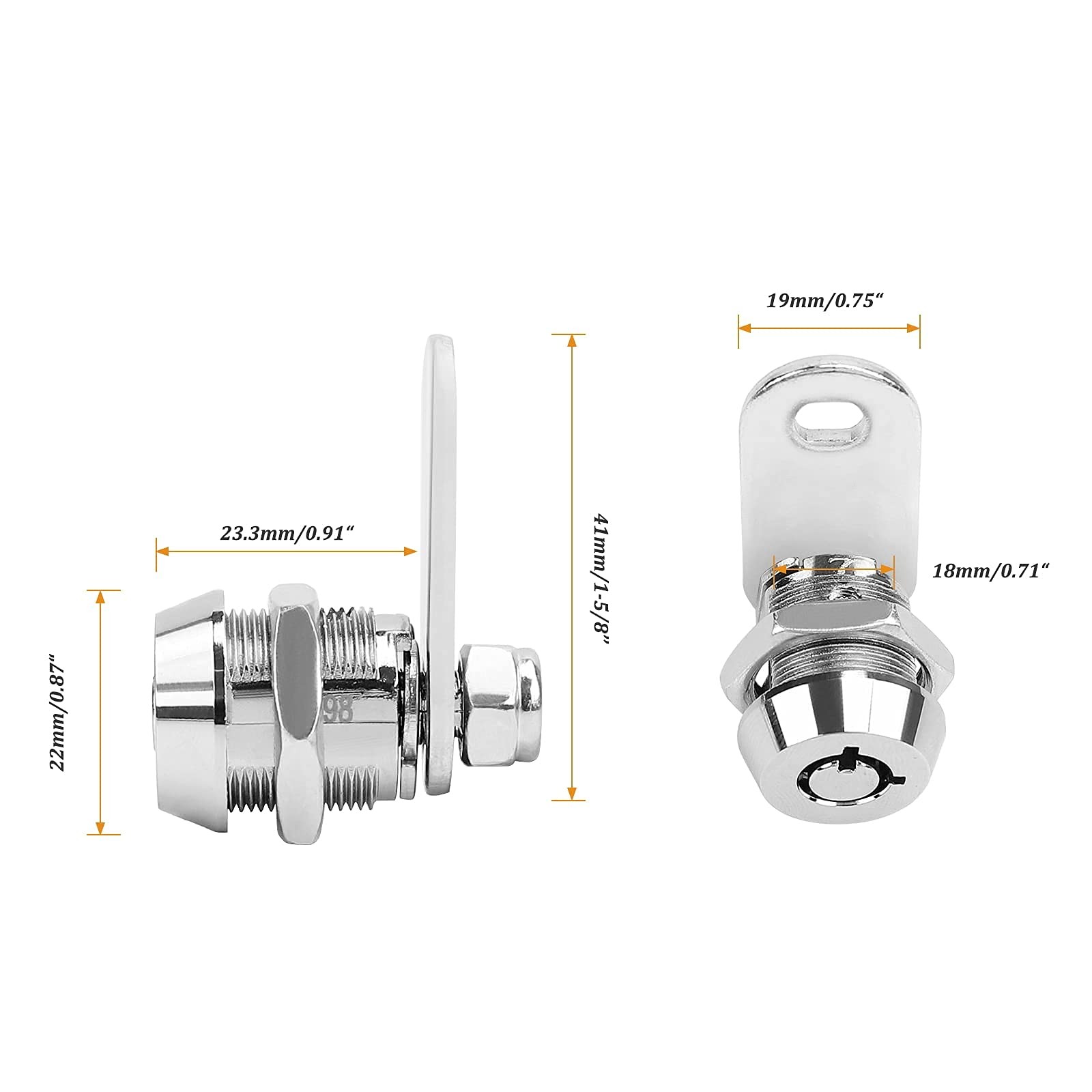AKEYSRC 2 Pack Tubular Cam Locks, Metal RV Storage Door 5/8 Inch 90°, Chrome