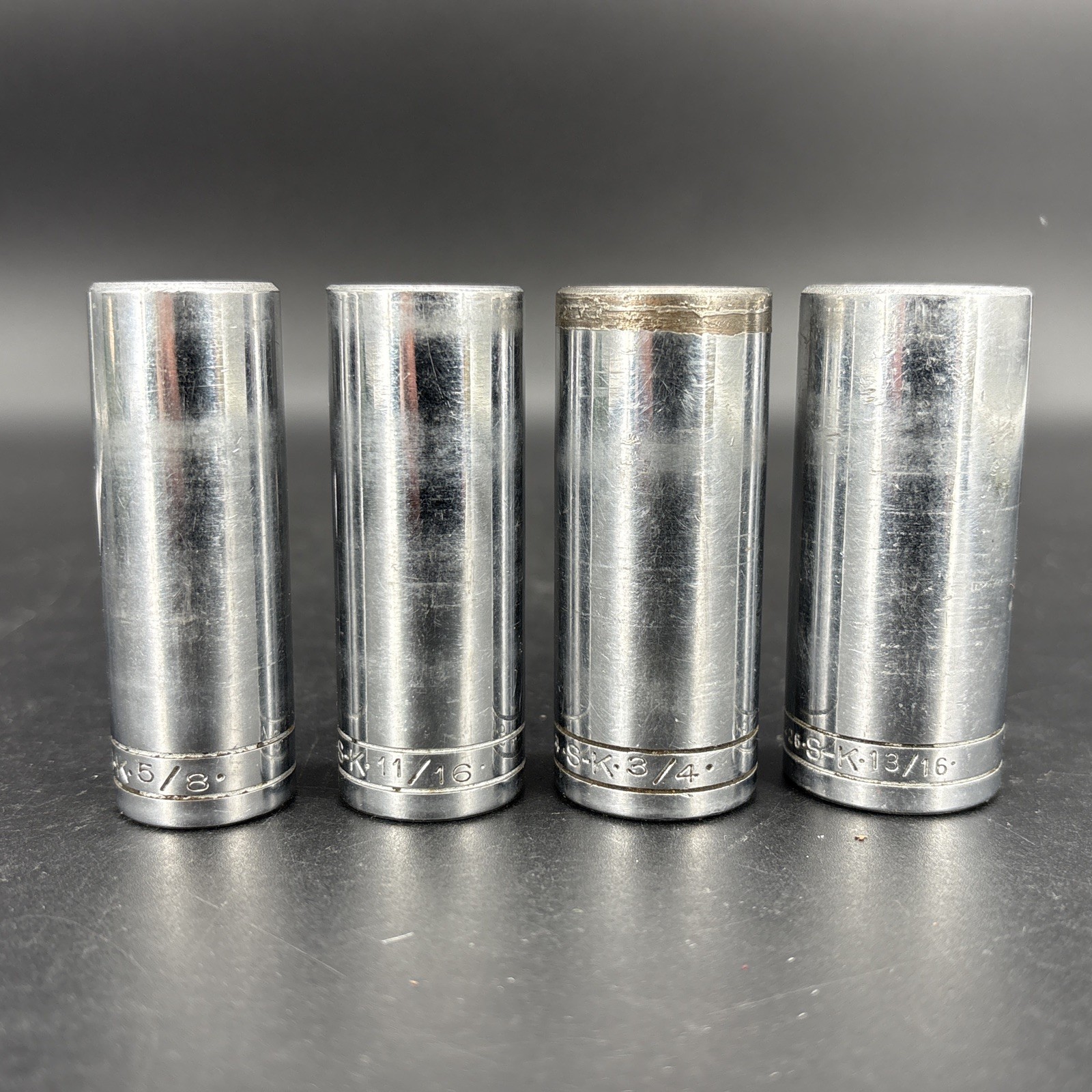 Vintage S-K Tool 9 Pc 3/8” Dr 6 Pt Deep Socket Set 3/8”-13/16” W/Ratchet & Case