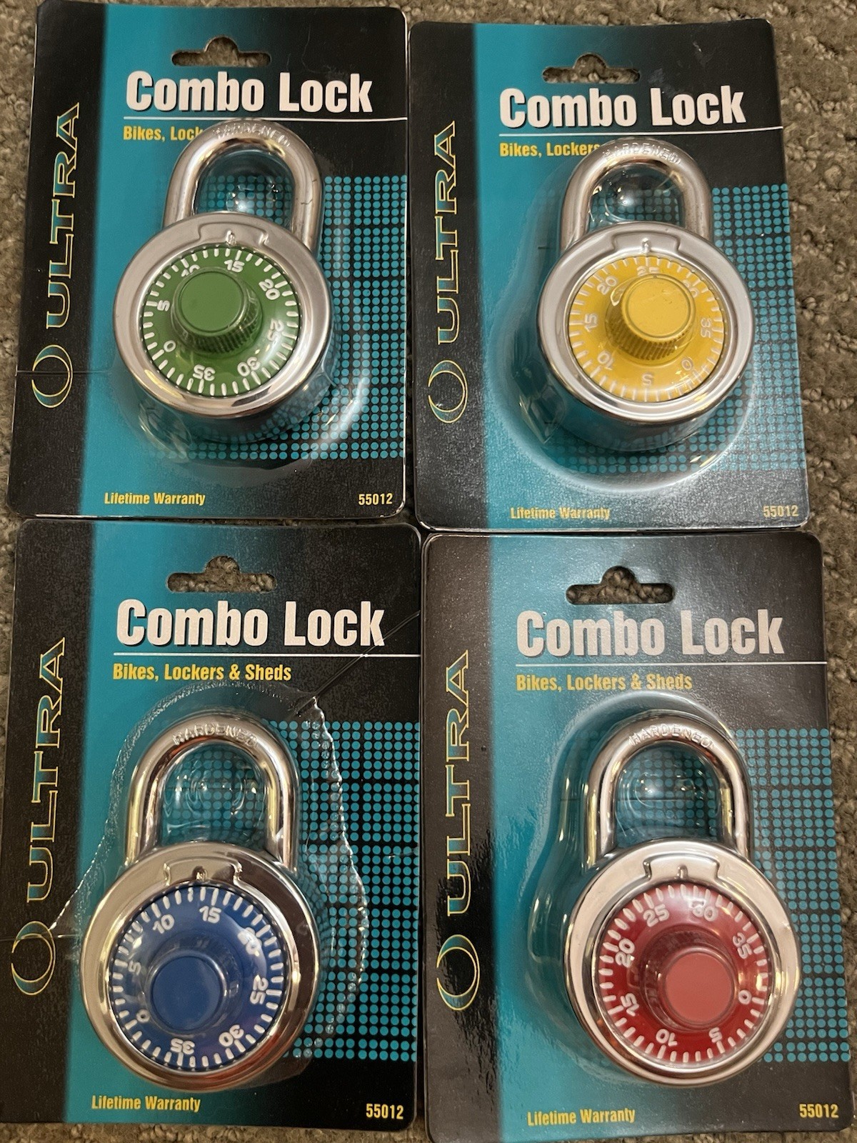 Lot Of 4 Ultra Combo Lock Dial Padlock School Lockers Bike Blue Yellow Red Green