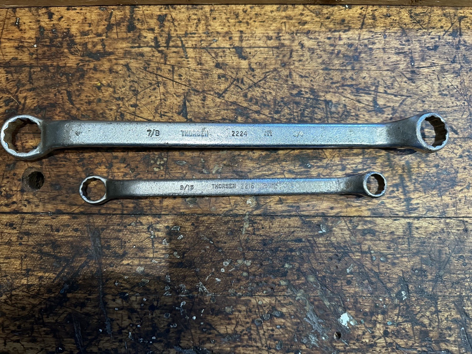 2-Vintage Thorsen, 12 Point Box Wrench 7/8 x 3/4″No. 2224, No 2216 9/16 x 1/2