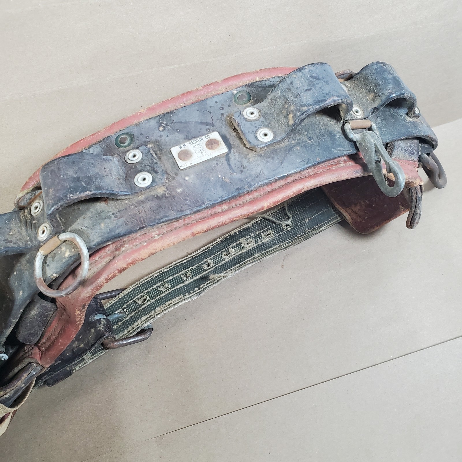 Vintage W.M. Bashlin Co. Lineman Leather Tool Belt w/ Canvas Pouch & D-Rings D21