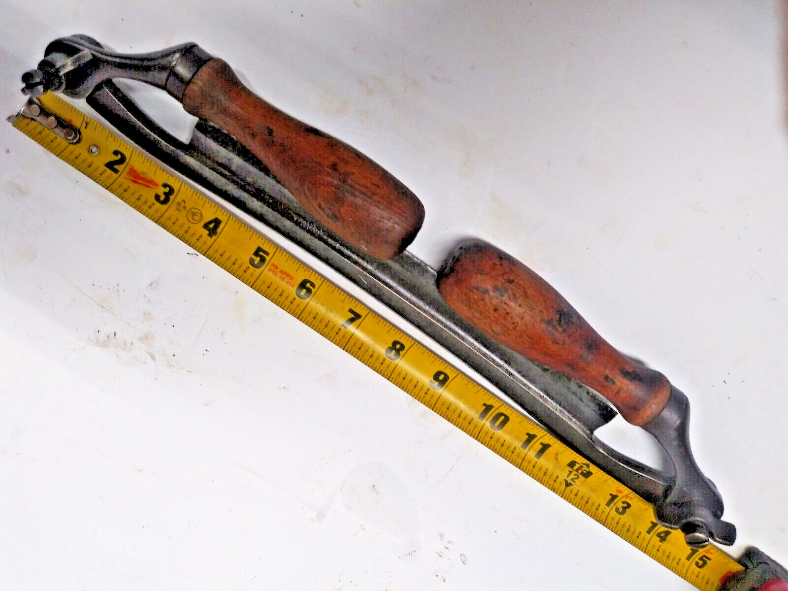 RARE! STILETTO , FOLDING HANDLES, DRAW KNIFE, 9 IN. BLADE, 14 &1/2 IN. WIDE