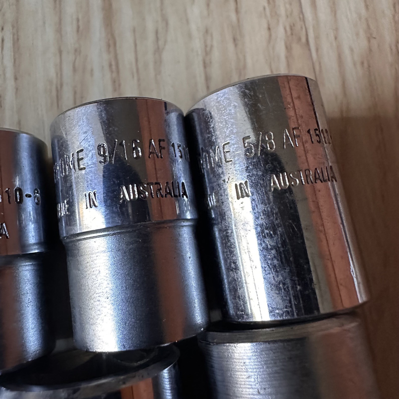 Set of 7x vintage Australia 15 series Sidchrome 7/16 – 7/8 AF 1/2″ dr sockets