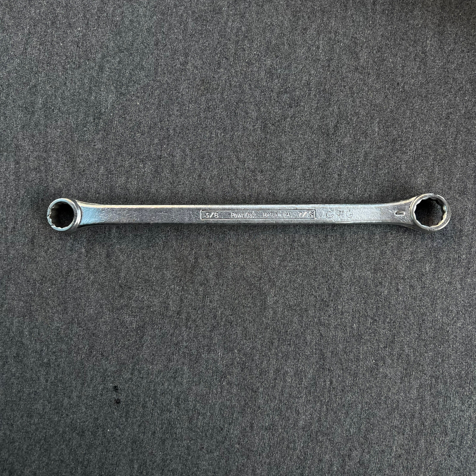 Powr-Kraft Double Box End Wrench, 12pt, 3/8in. X 7/16in. 7in. Long USA