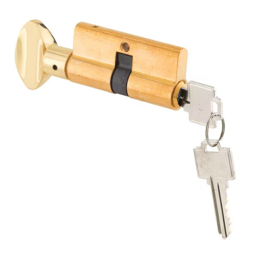 Key Cylinder W/Thumbturn, Solid Brass Construction, Polished Brass Finish