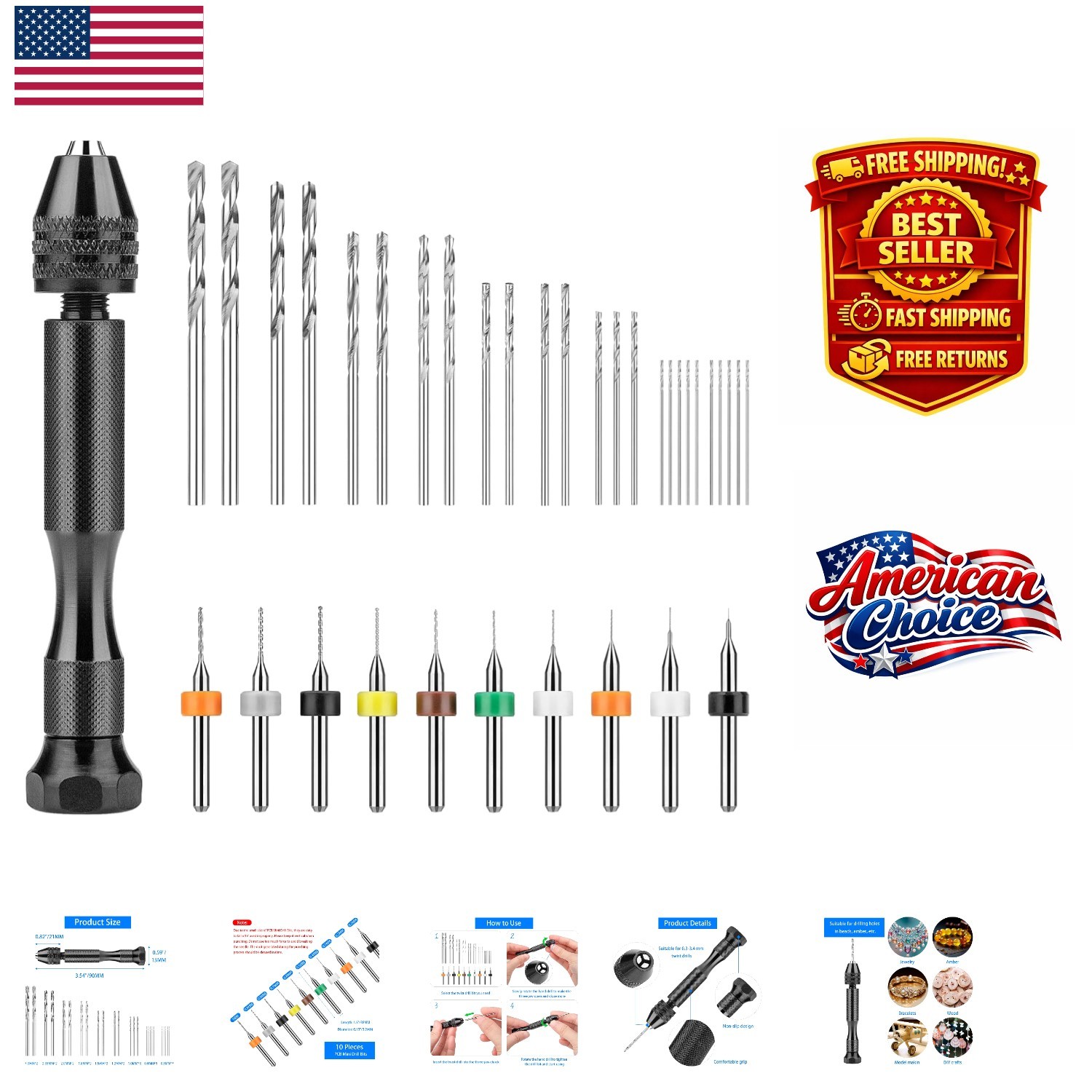 Durable 36-Piece Hand Drill Set with Precision Bits for Professional Craftsmen