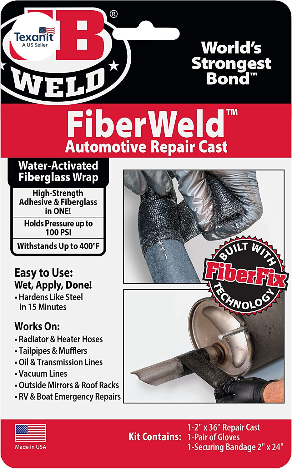 38237 Fiberweld 2 In. W X 36 In. L Automotive Repair Cast Kit, Black