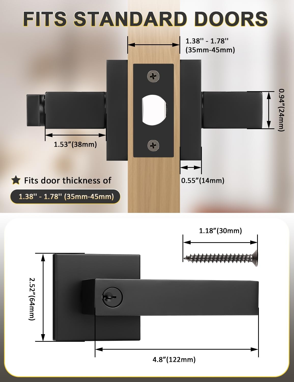 Tinewa 6 Pack Entry Door Levers 6 Pack, Lever Keyed Alike – Black