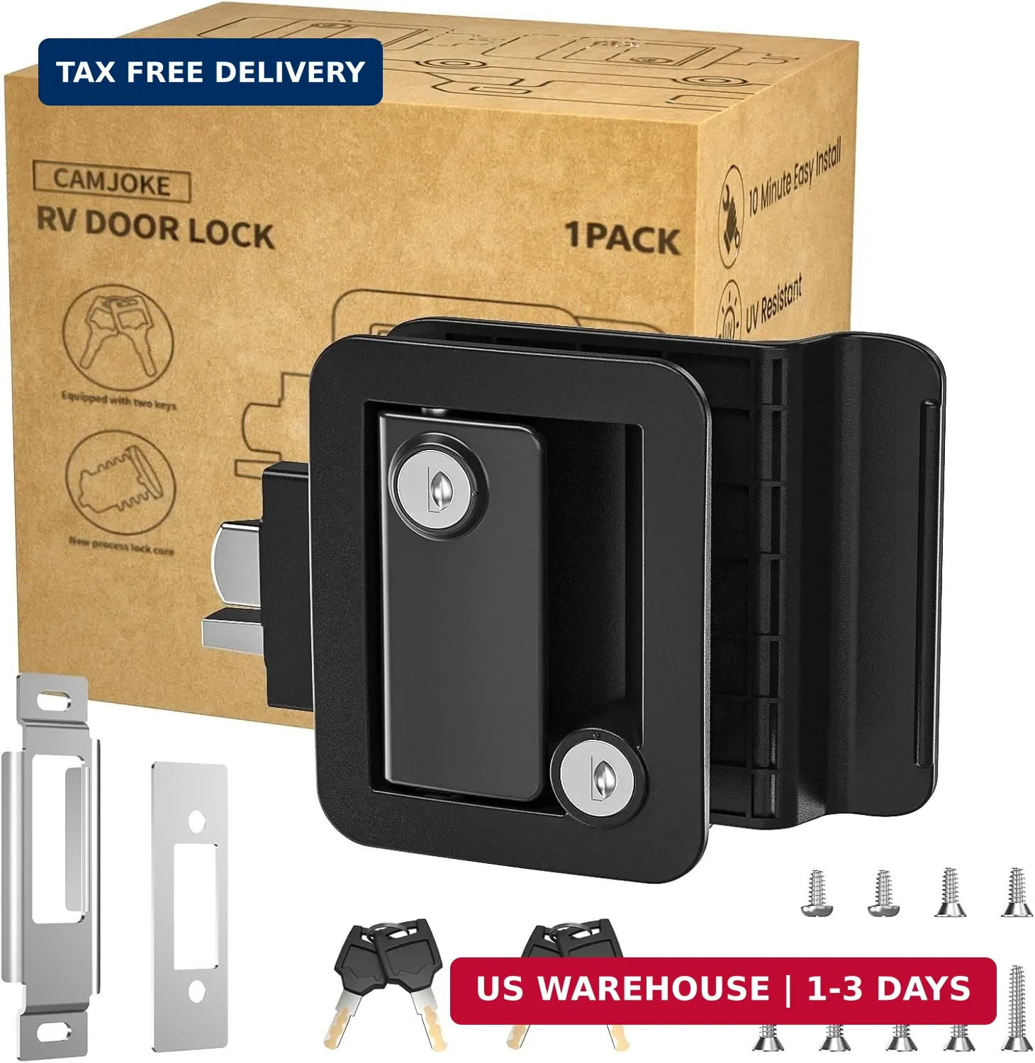 RV Door Lock for Travel Trailers with Paddle Deadbolt, Camper Entry Door Latch,