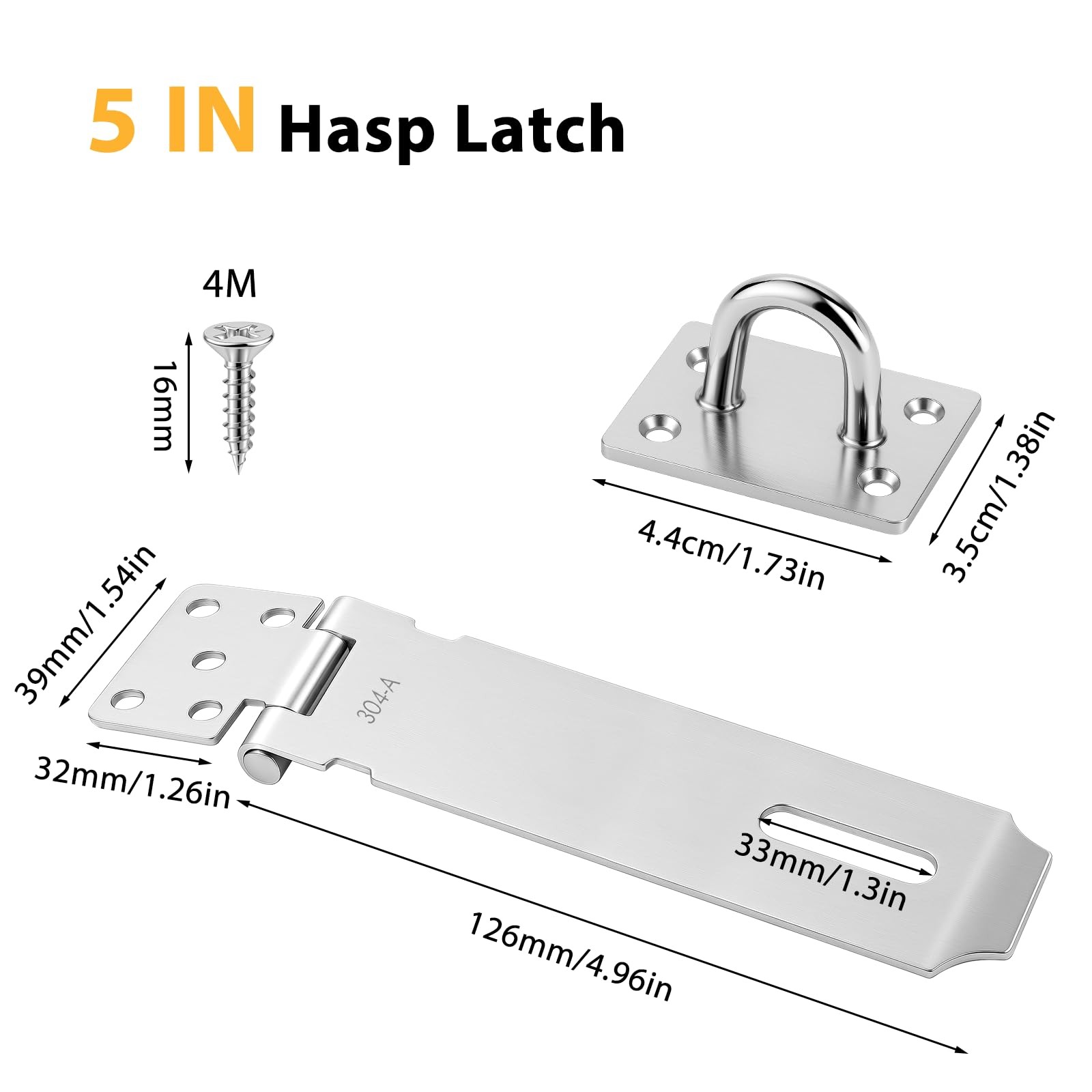 2 Pcs Door Locks Hasp Latch, 5 Inch Stainless Steel Safety 5 Inch, siliver