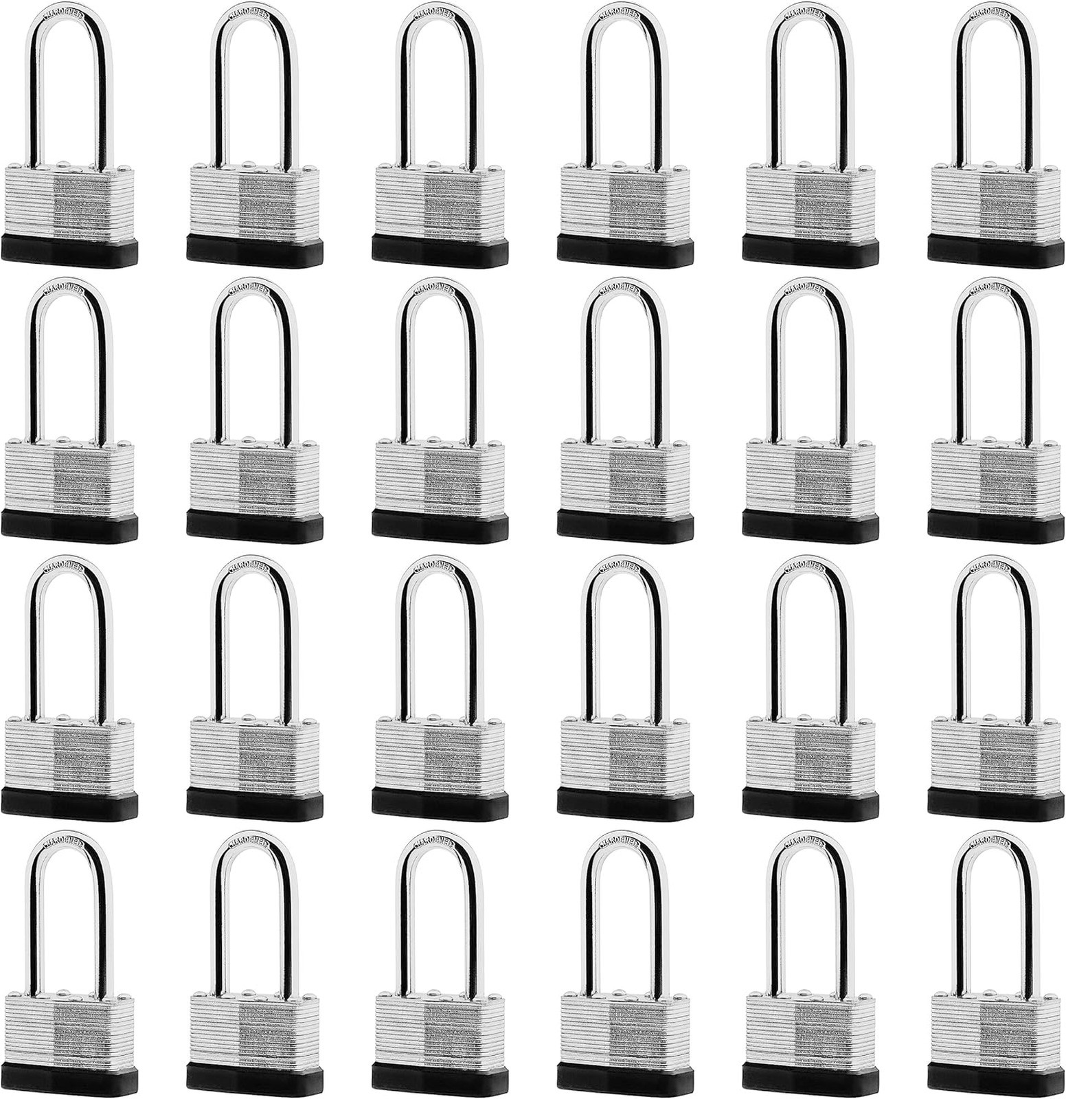 24 Pack Keyed Alike Steel Padlocks with Long Shackle 1-3/4 Inch Wide Security