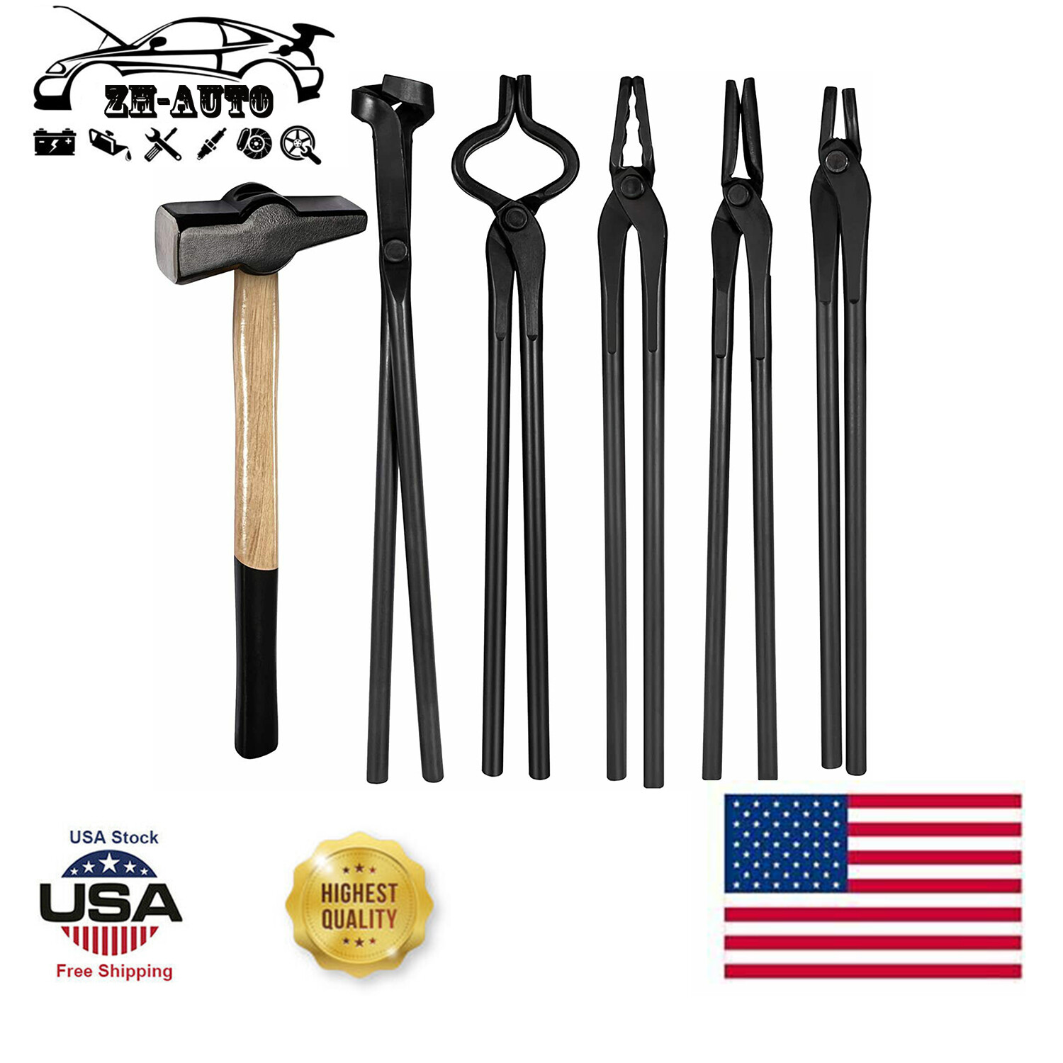 Knife Making Tongs Bladesmith Tong Set & Blacksmith Hammer 1.5 kg Forge Tools