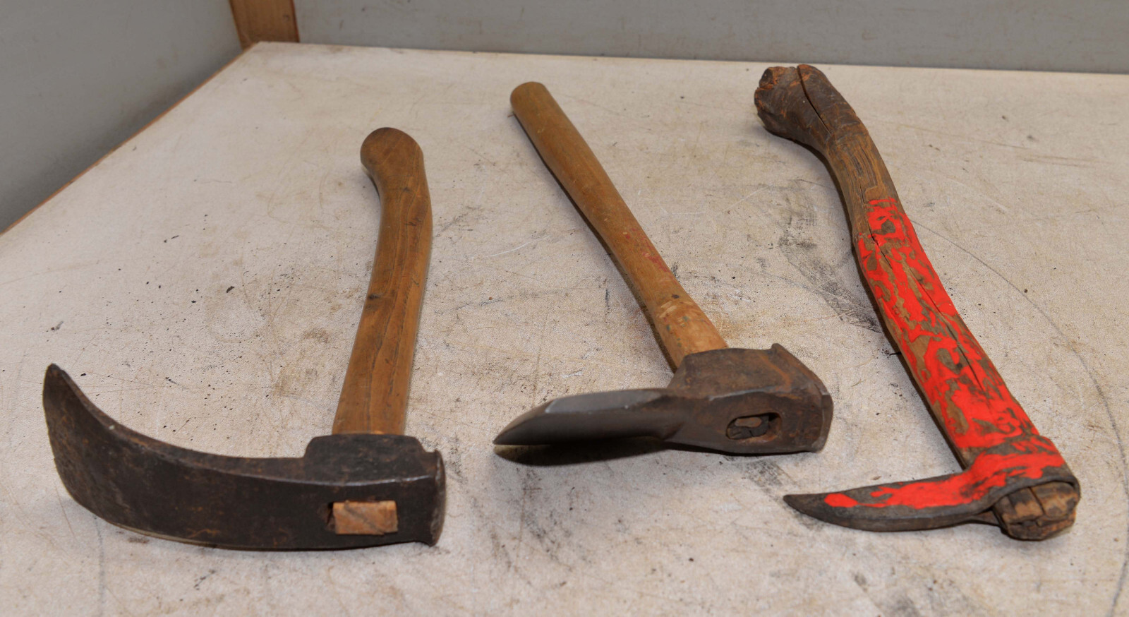 3 totem pole carving tools 45 degree axe adze & pick collectible primitive lot