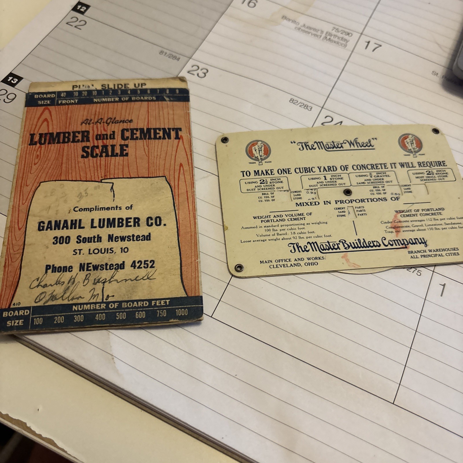 Vintage The Master Wheel Yards Of Concrete Required & Lumber/Cement Scale EUC