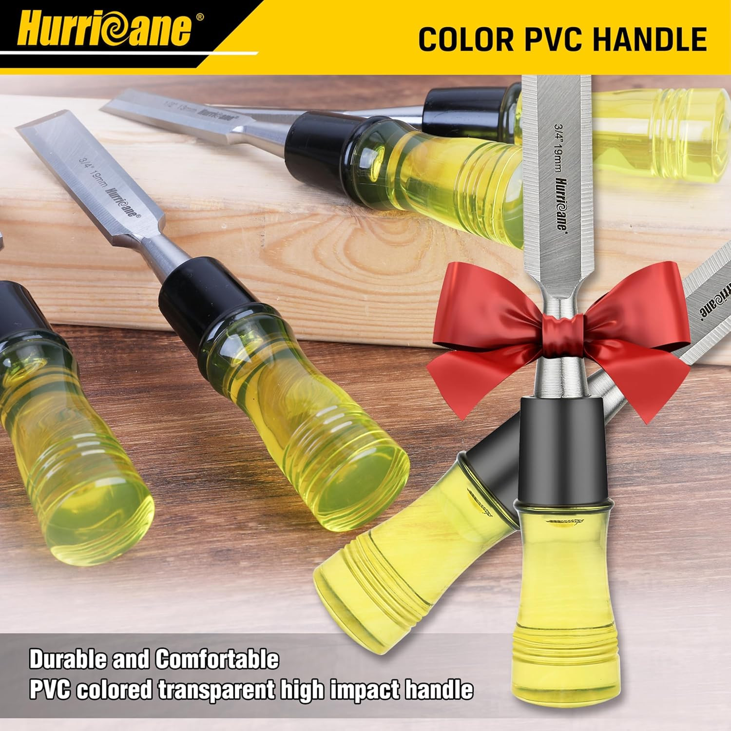 4 Piece Wood Chisel Set for Woodworking. CR-V Steel Beveled Edge Blades with Saf