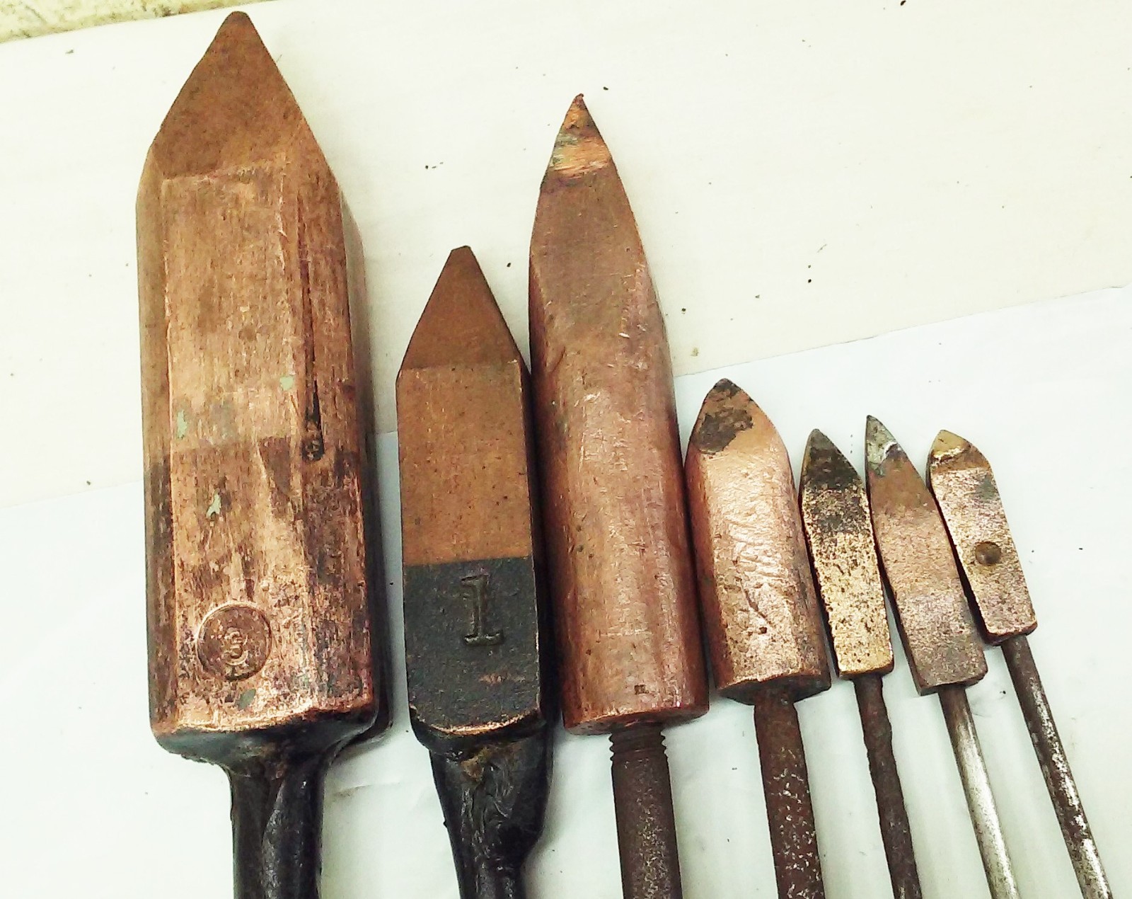 Vtg Antique Copper Soldering Irons wood handle Blacksmith Sheet Metal Tool LOT