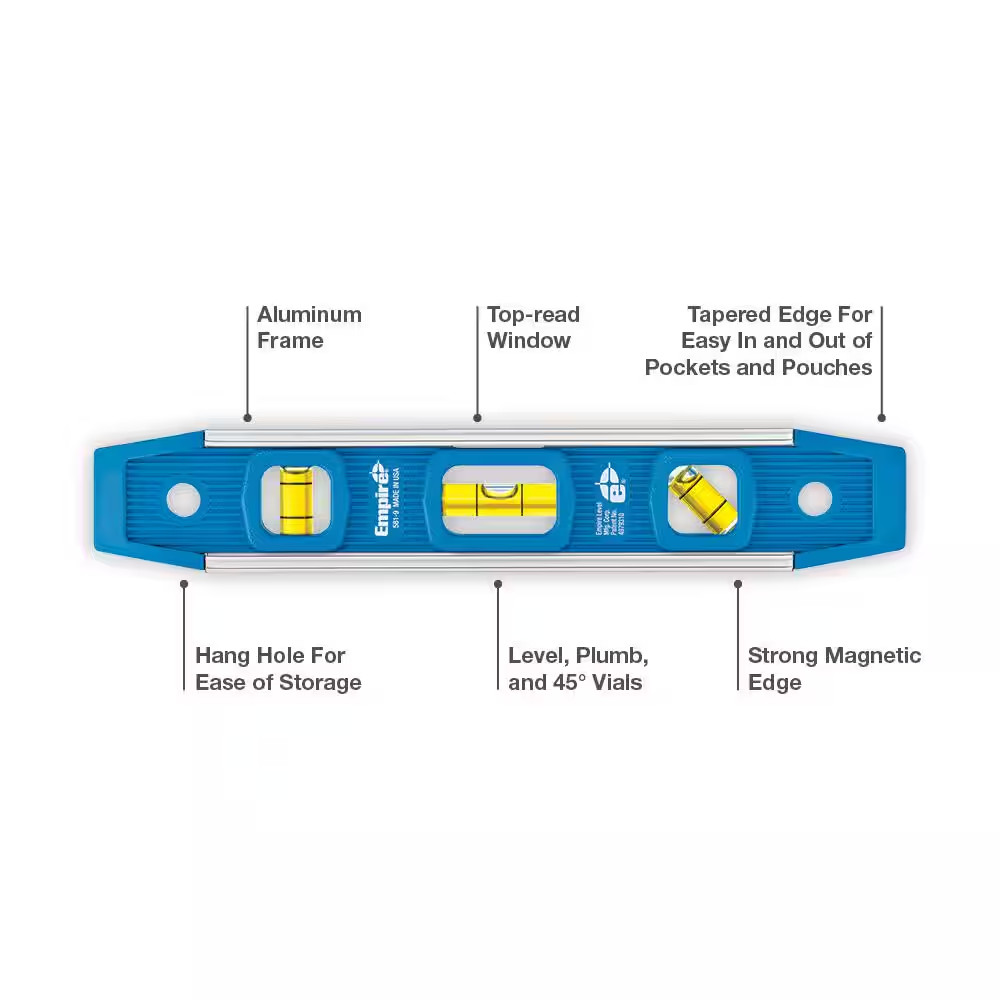 9 In. Torpedo Level with 7 In. Aluminum Rafter Square Free Shipping New